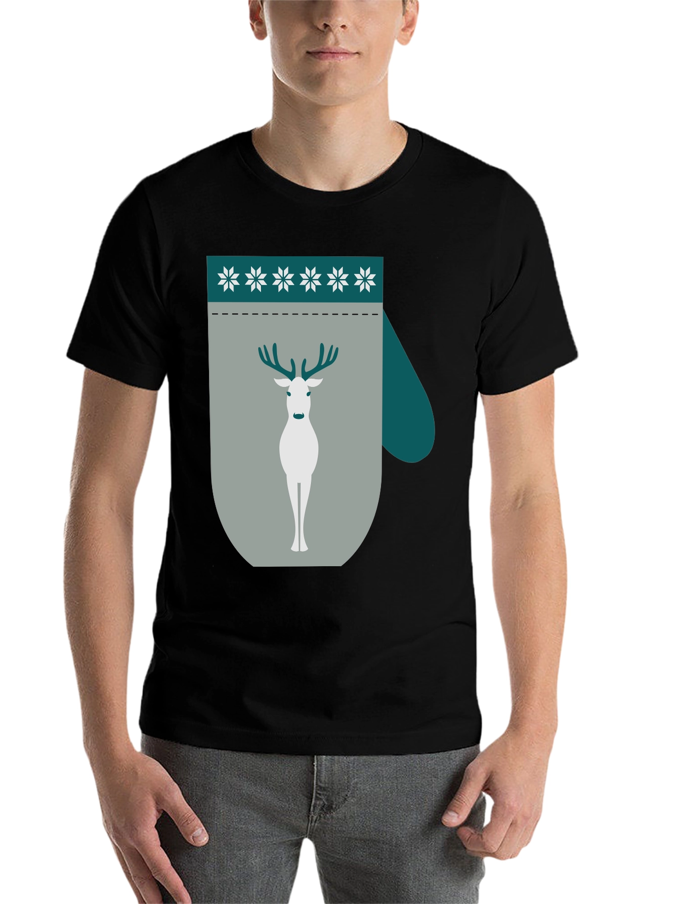 Black Holiday Deer Mitten Graphic Tee view 7