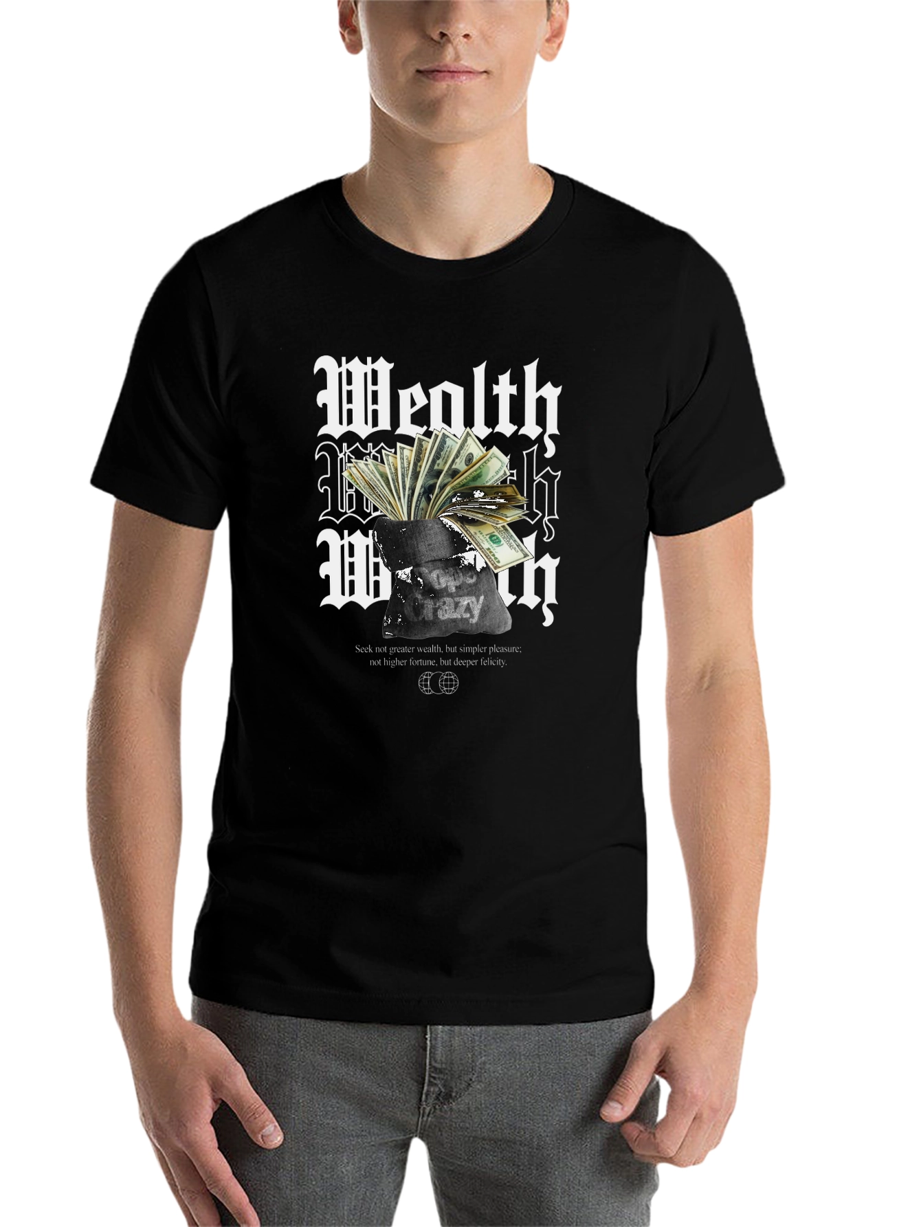 Black Wealth Crazy T-Shirt - Black Graphic Tee view 7