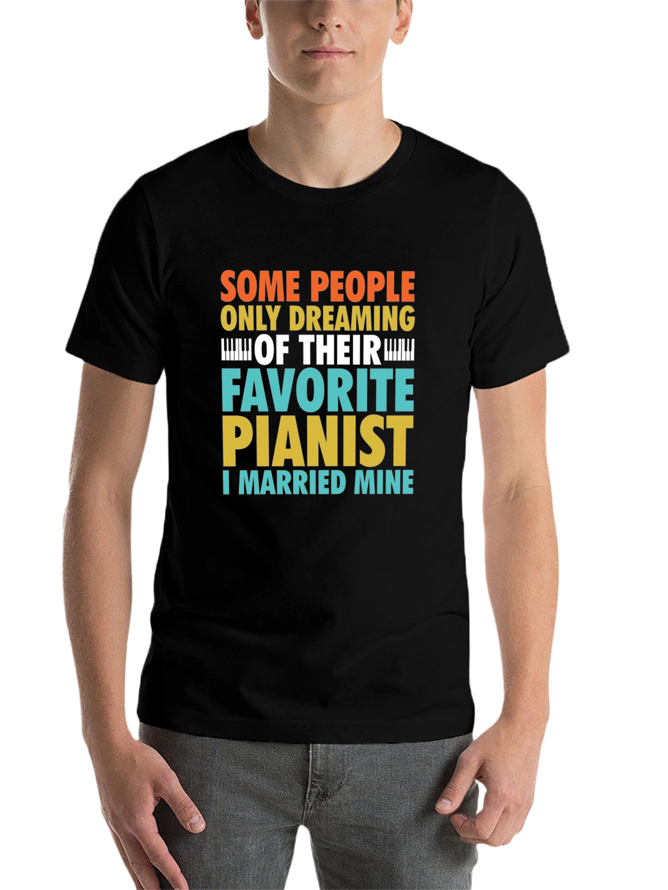 Black Funny Pianist T-Shirt - I Married Mine! view 7