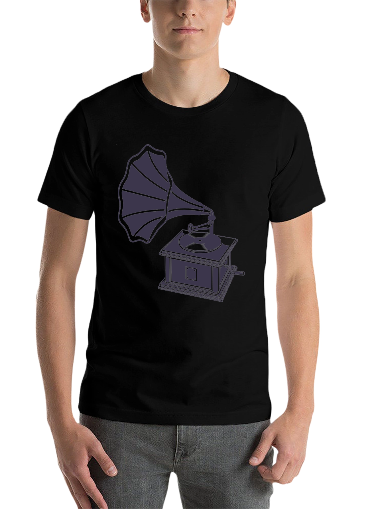Black Vintage Gramophone Graphic T-Shirt view 7