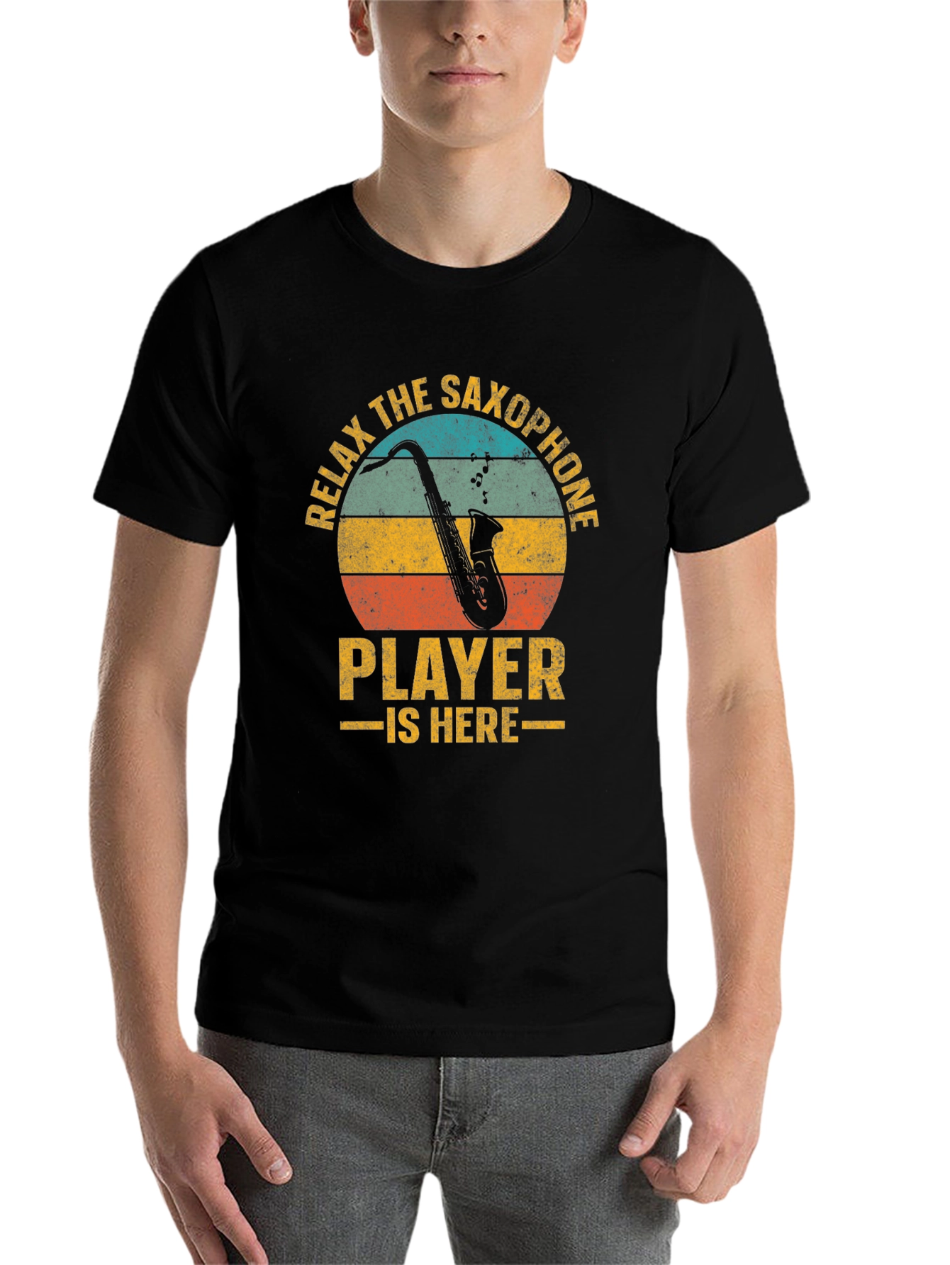 Black Relax The Saxophone Player Is Here Graphic T-Shirt view 7