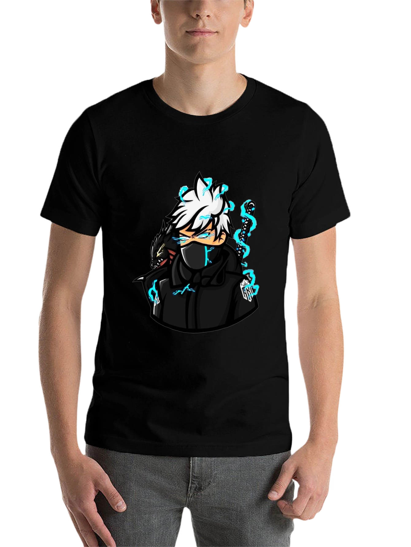 Black Anime Character Graphic Black T-Shirt view 7