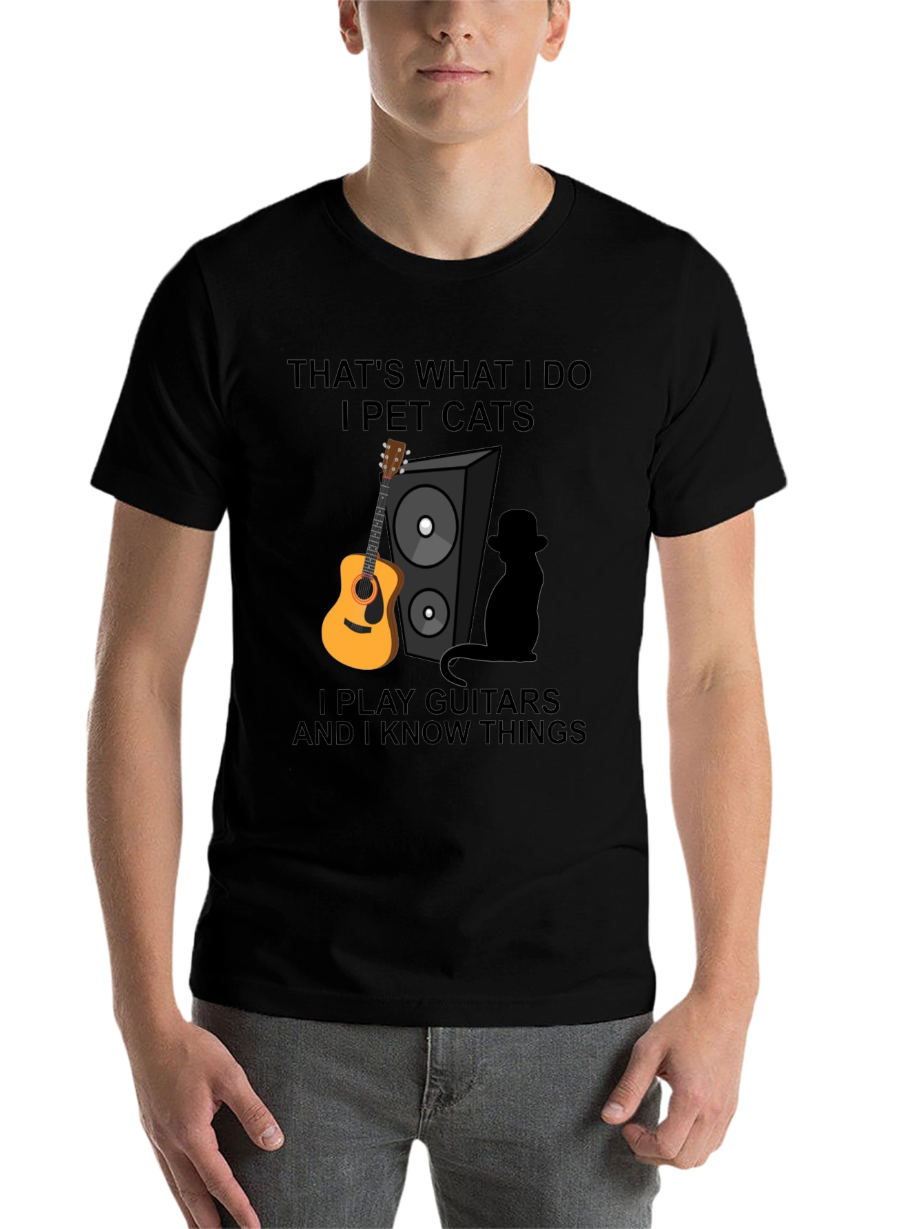 Black That's What I Do Funny Cat & Guitar T-Shirt view 7