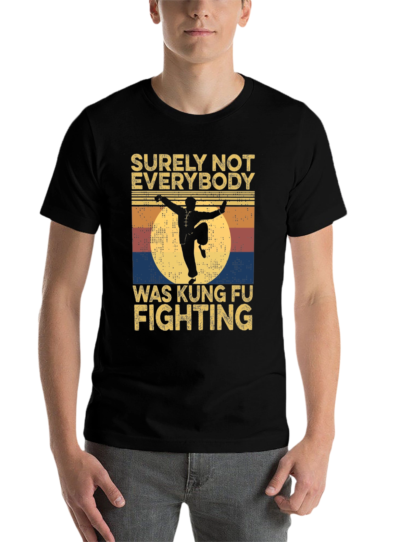 Black Kung Fu Fighting Retro Graphic T-Shirt view 7