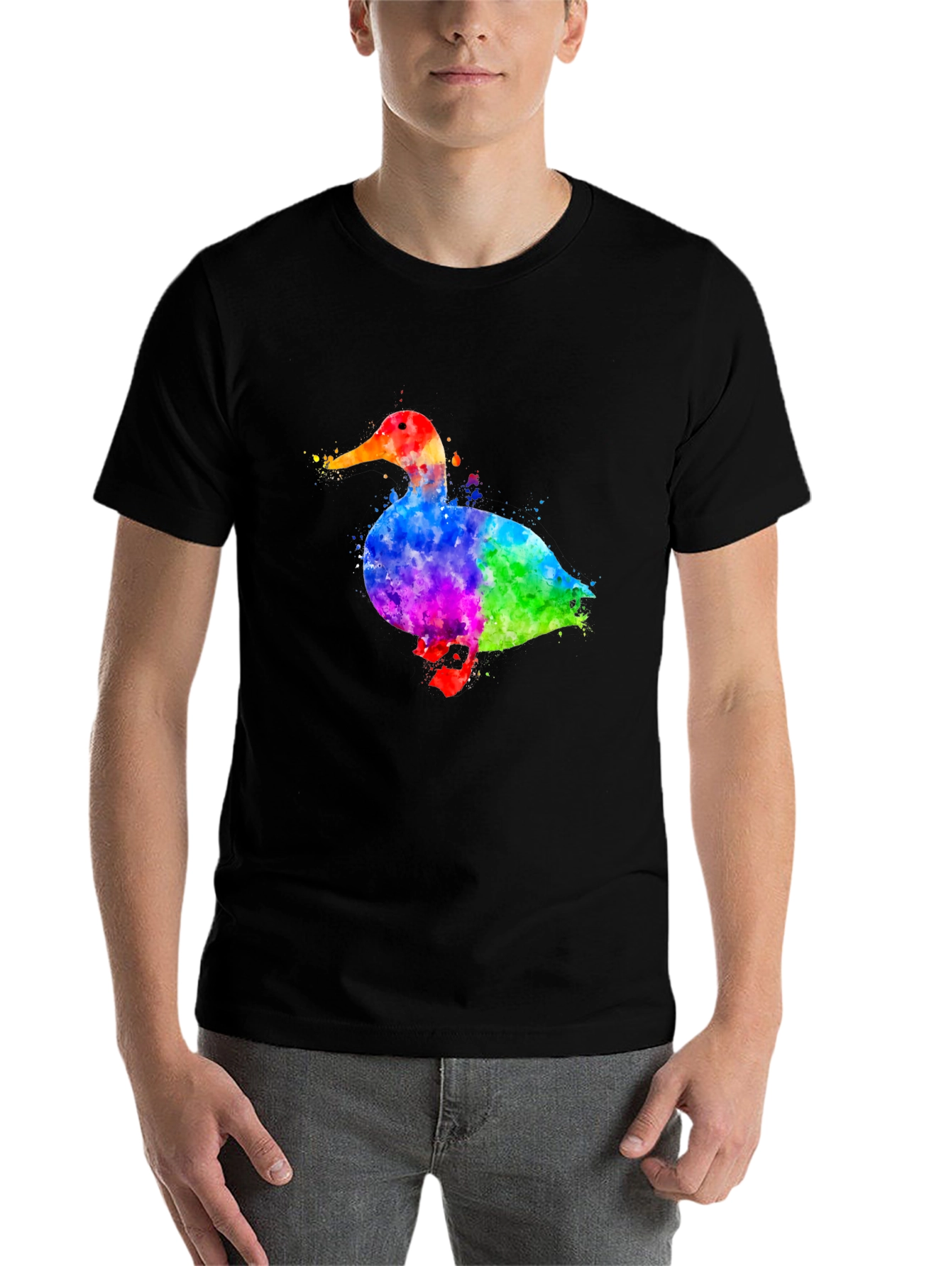 Black Watercolor Duck Graphic T-Shirt view 7