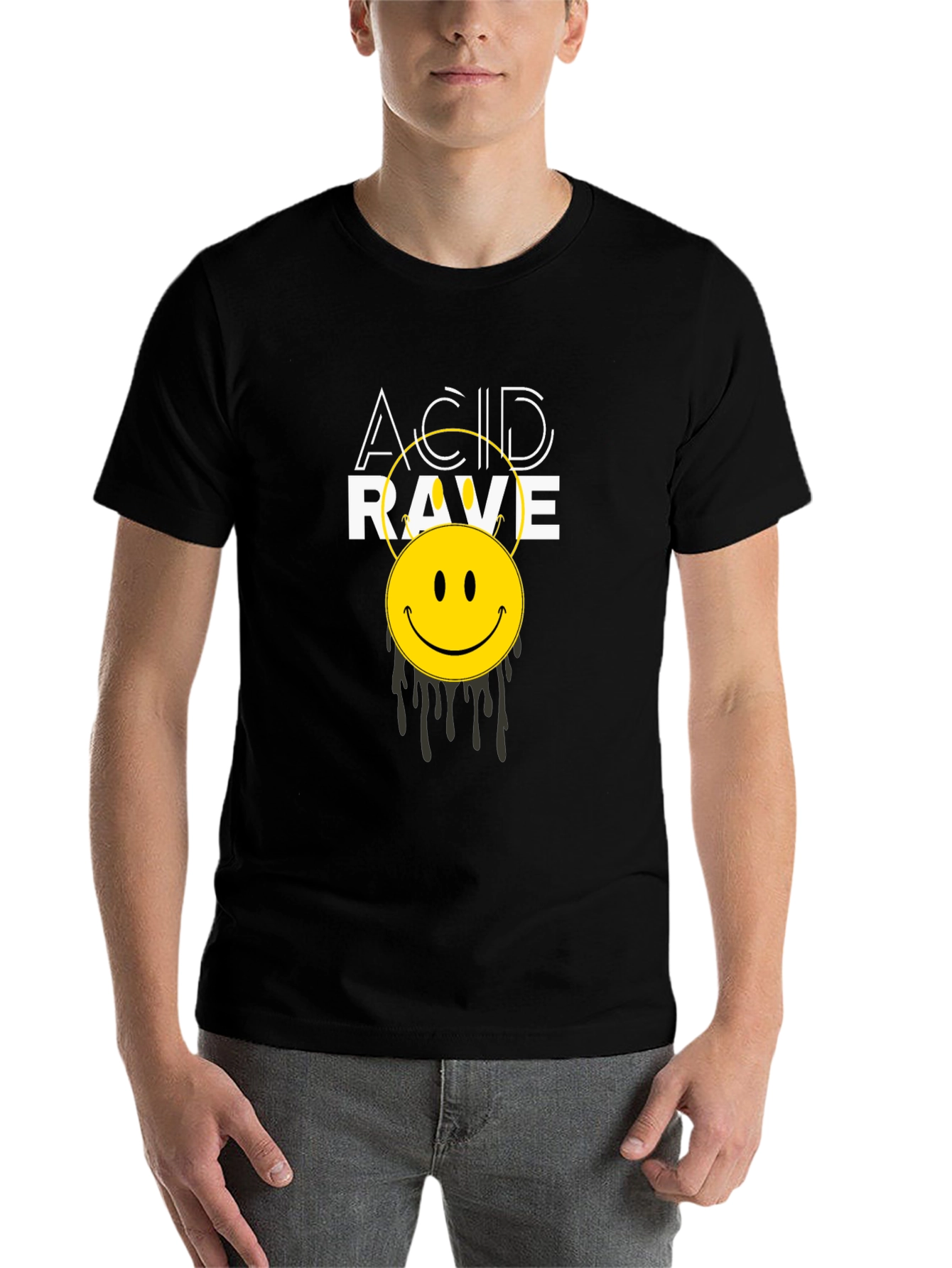 Black Acid Rave Smiley Face Black T-Shirt view 7