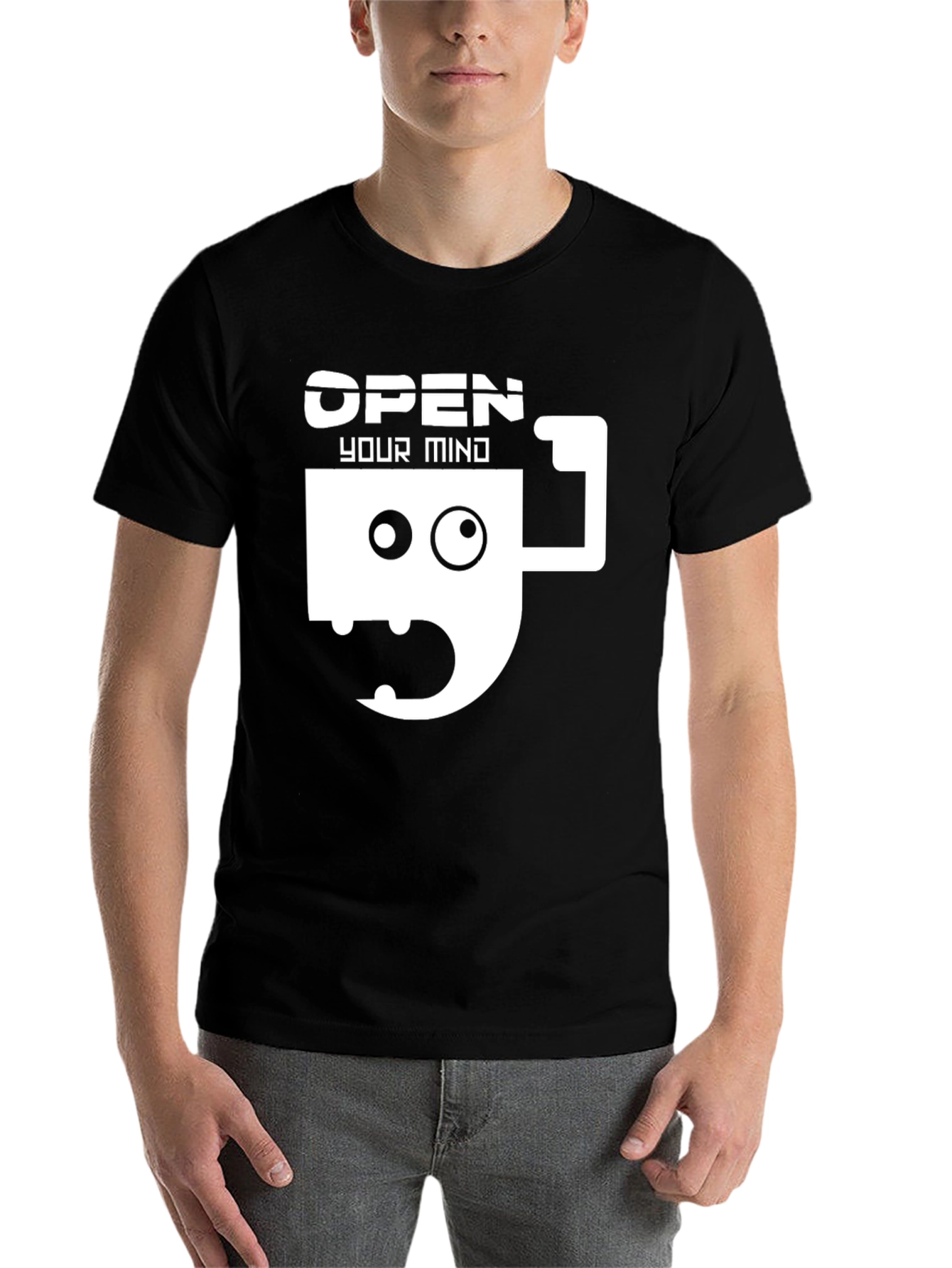 Black Open Your Mind Graphic Tee - Funny Coffee Cup Design view 7