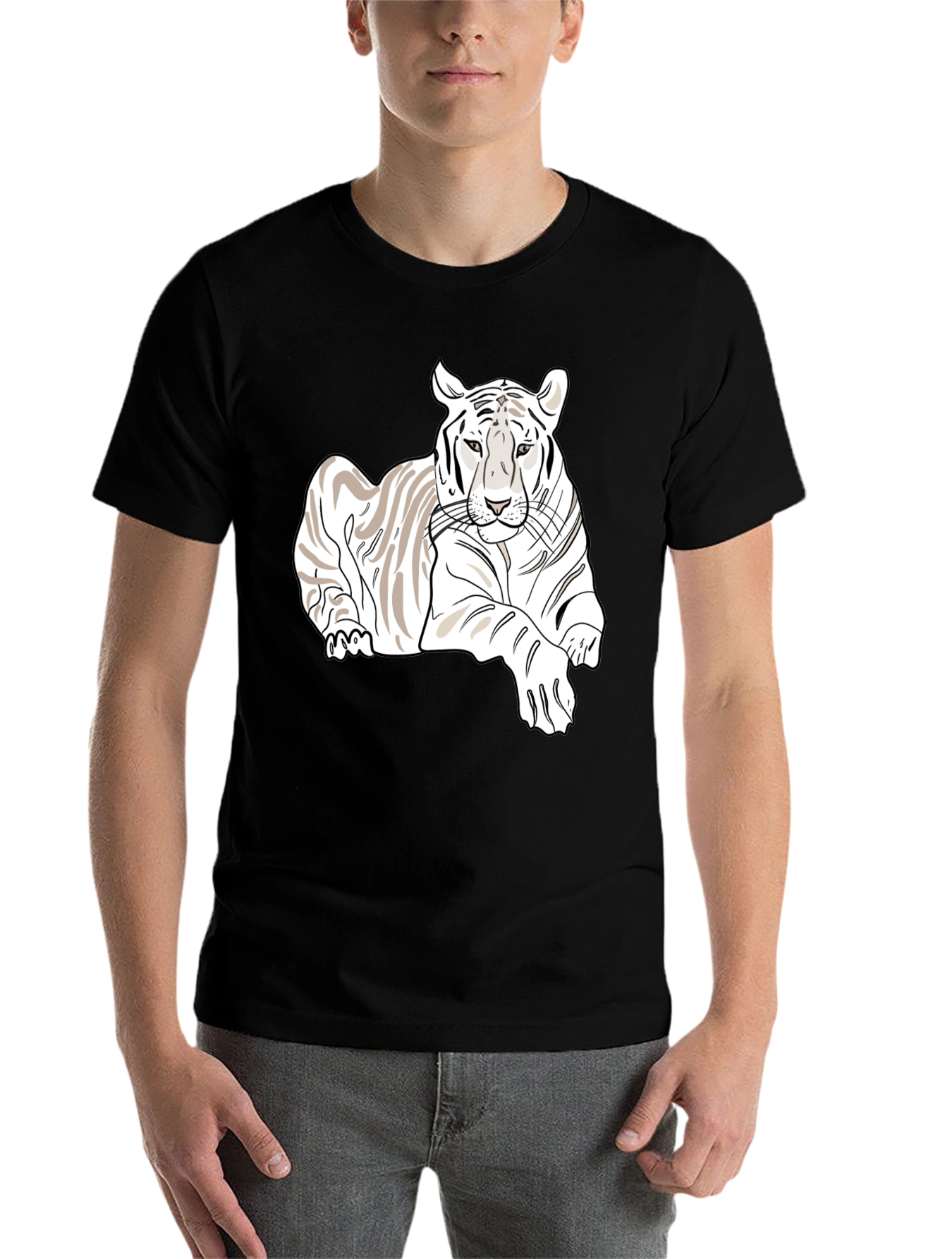 Black White Tiger Graphic Tee - Stylish Men's Black T-Shirt view 7