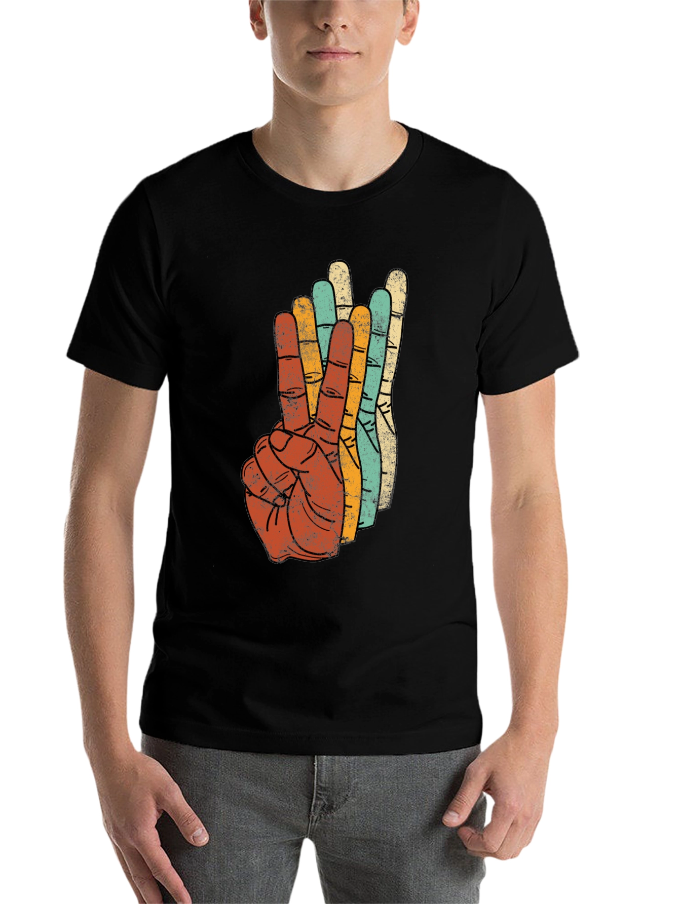 Black Retro Peace Sign Graphic Tee - Vintage Style T-Shirt view 7