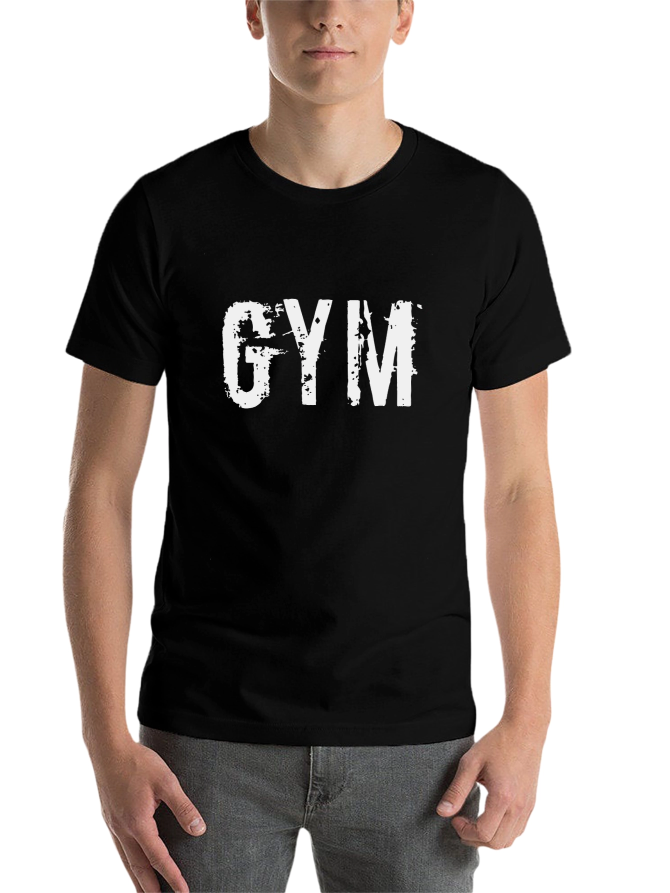 Black Gym T-Shirt - Distressed Print, Workout Apparel view 7