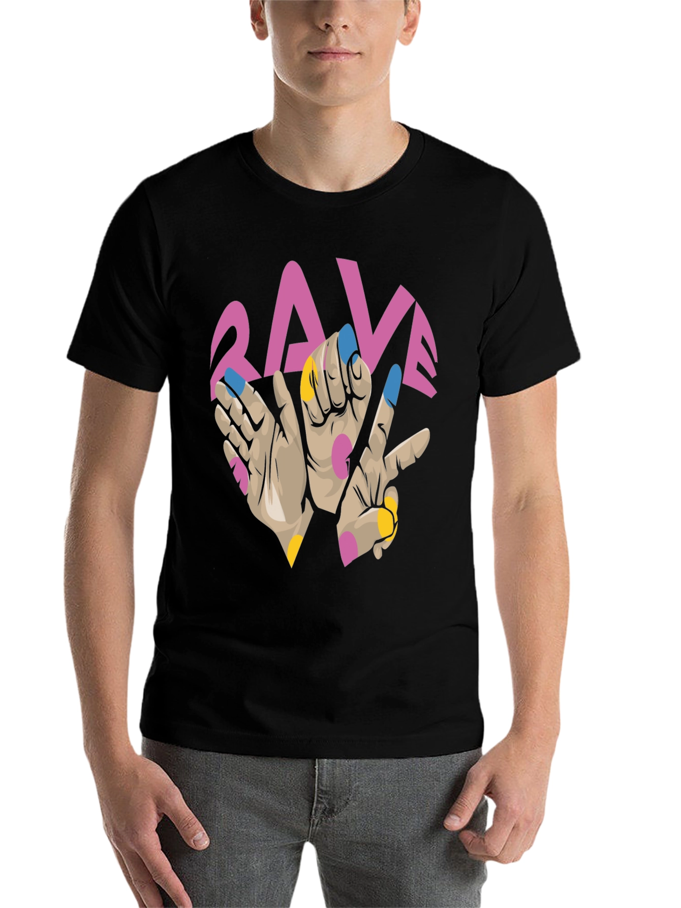 Black Rave Hand Graphic Black T-Shirt view 7