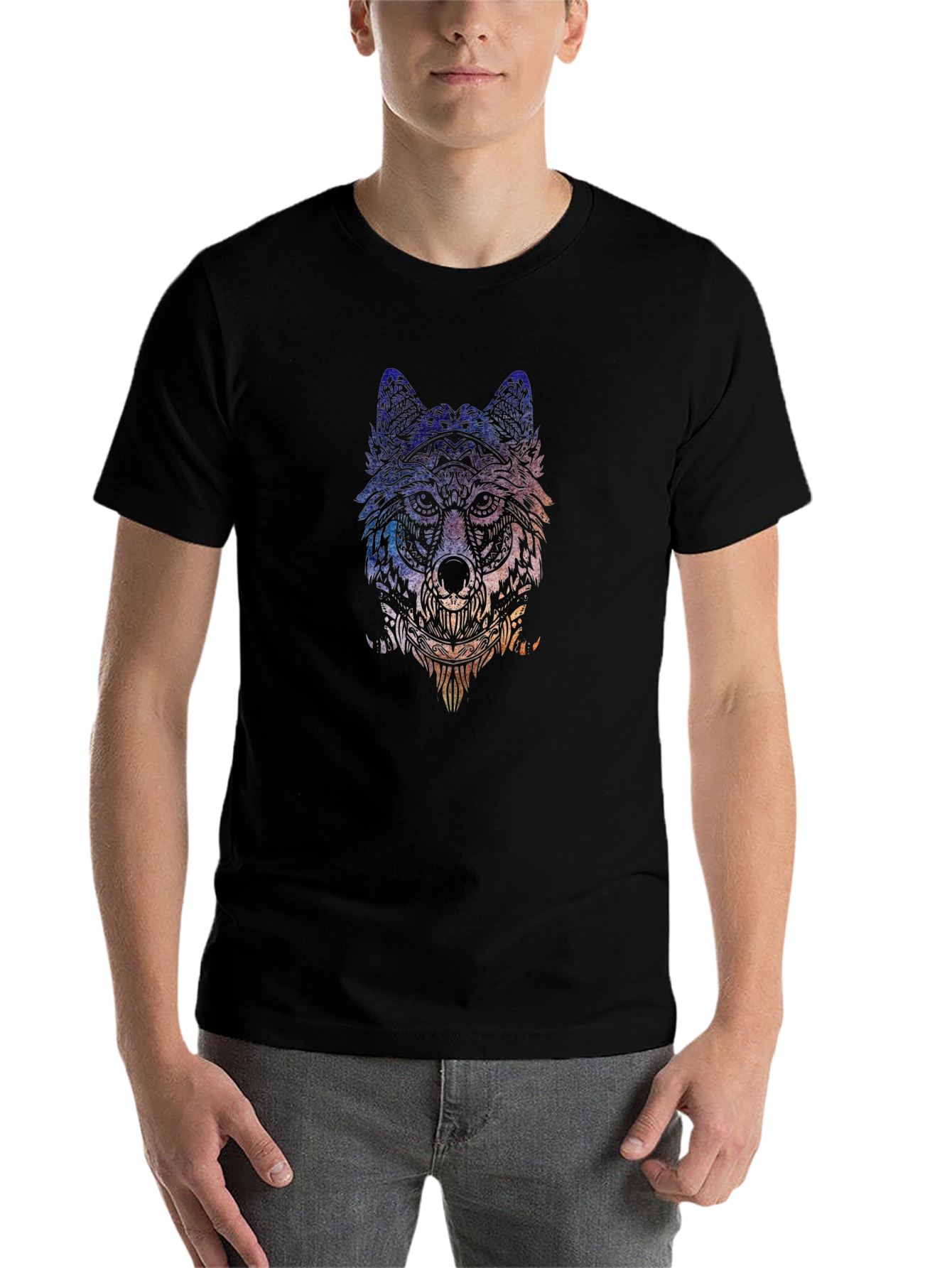 Black Wolf Graphic Tee - Artistic Animal Print T-Shirt view 7