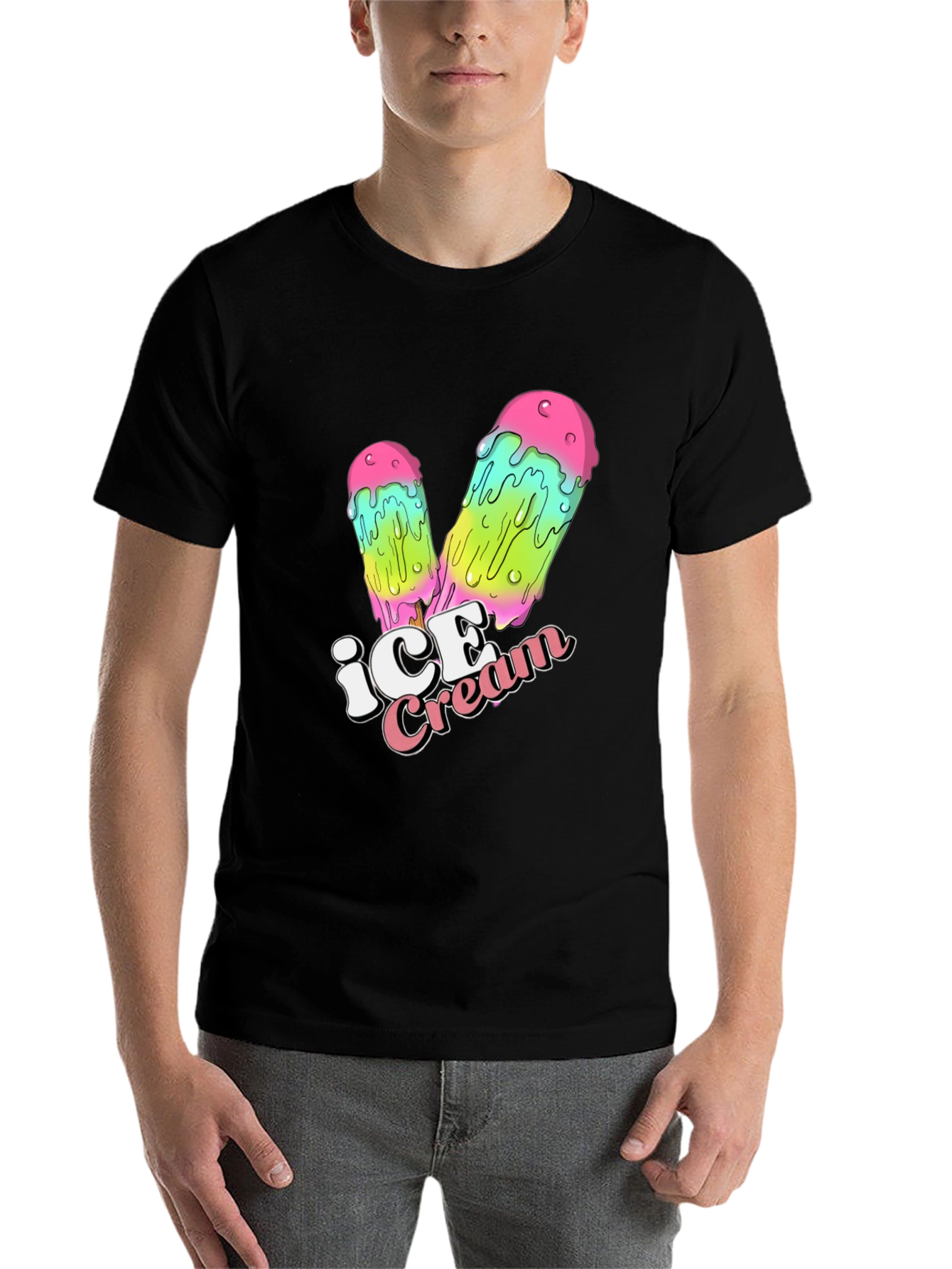 Black Ice Cream Drip Graphic Black T-Shirt view 7
