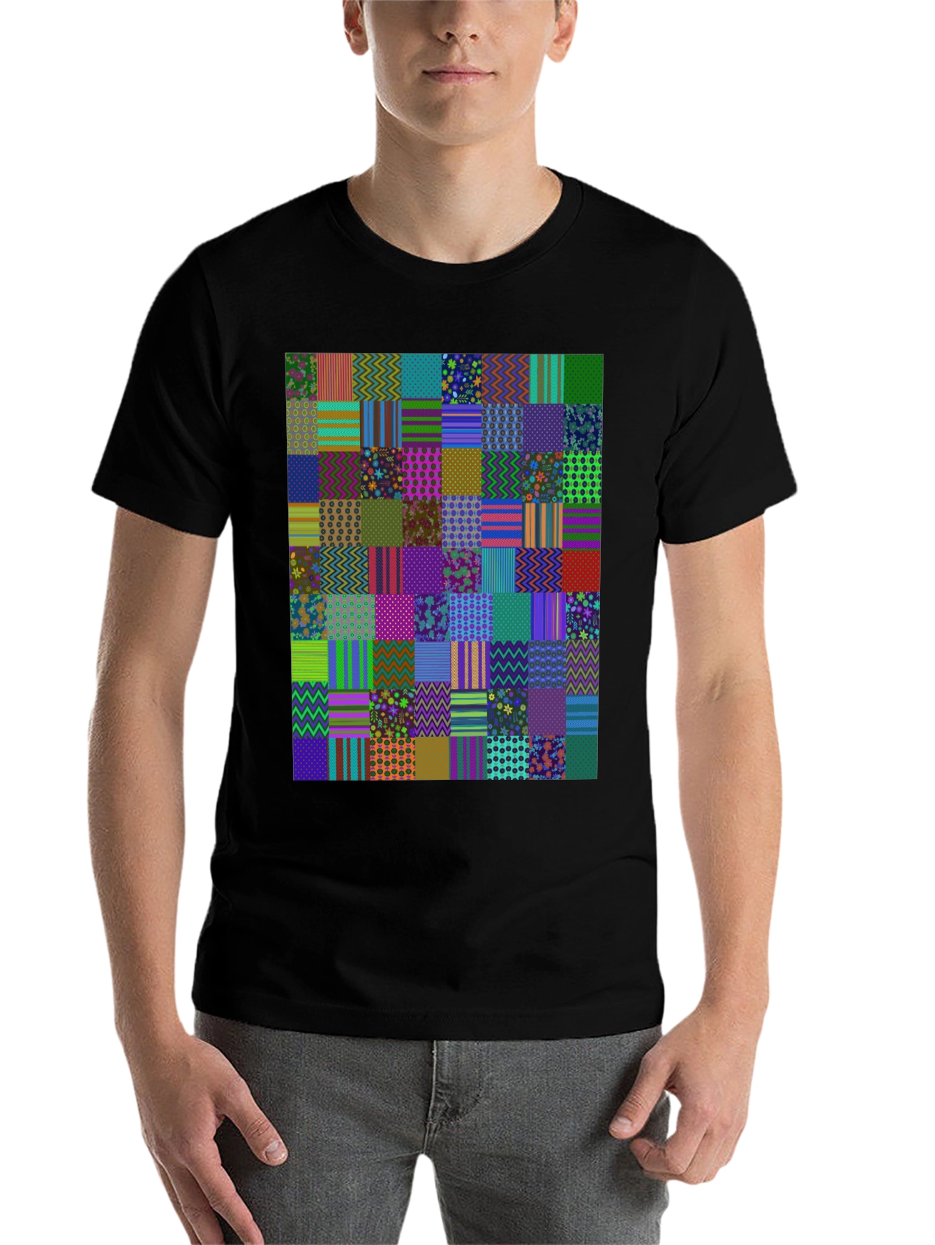 Black Colorful Patchwork Pattern Tee view 7