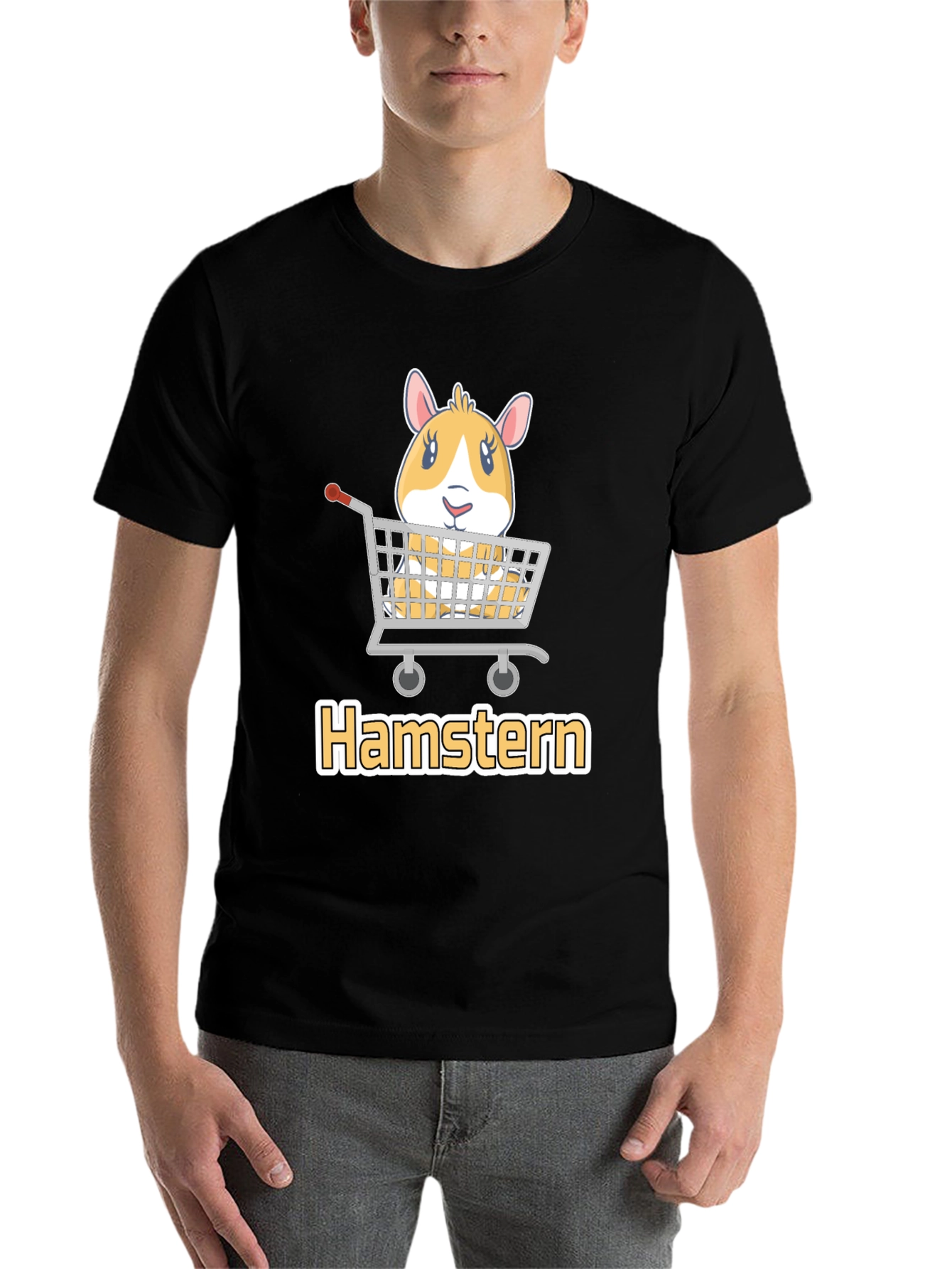 Black Hamstern T-Shirt: Cute Hamster in Shopping Cart Tee view 7