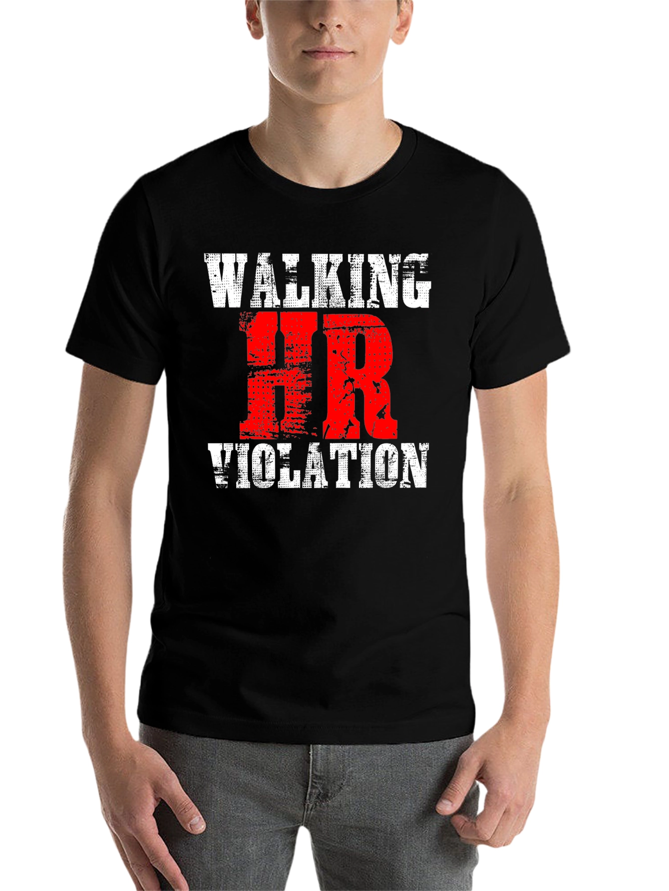 Black Walking HR Violation Novelty Graphic T-Shirt view 7