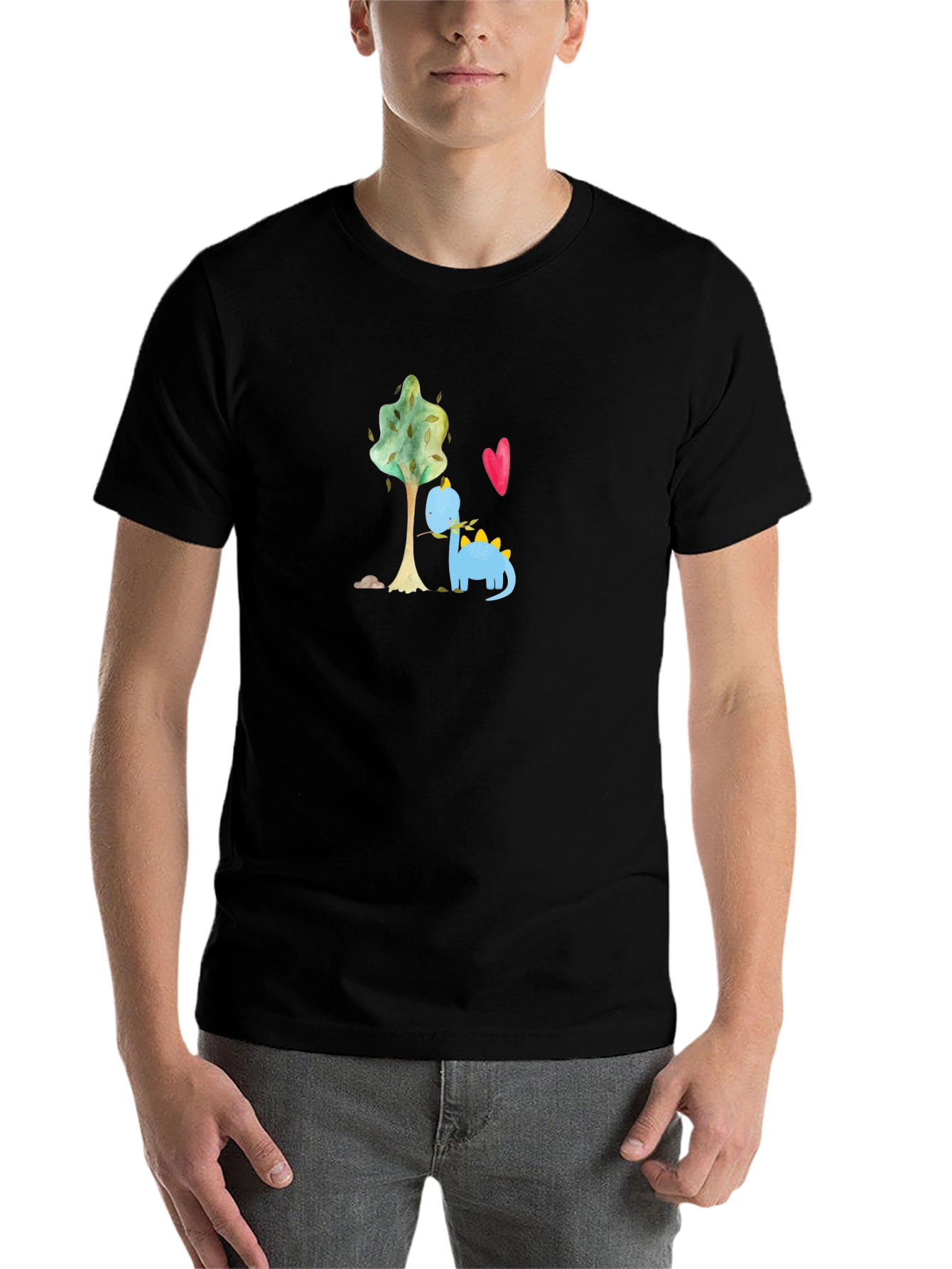 Black Cute Dino Graphic Tee - Black Cotton T-Shirt view 7