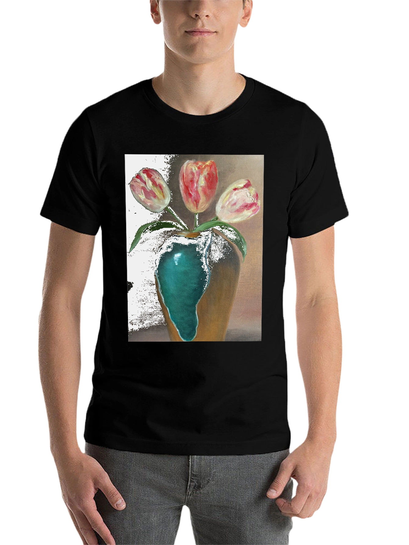 Black Tulip Vase Graphic Tee - Unique Floral Design view 7