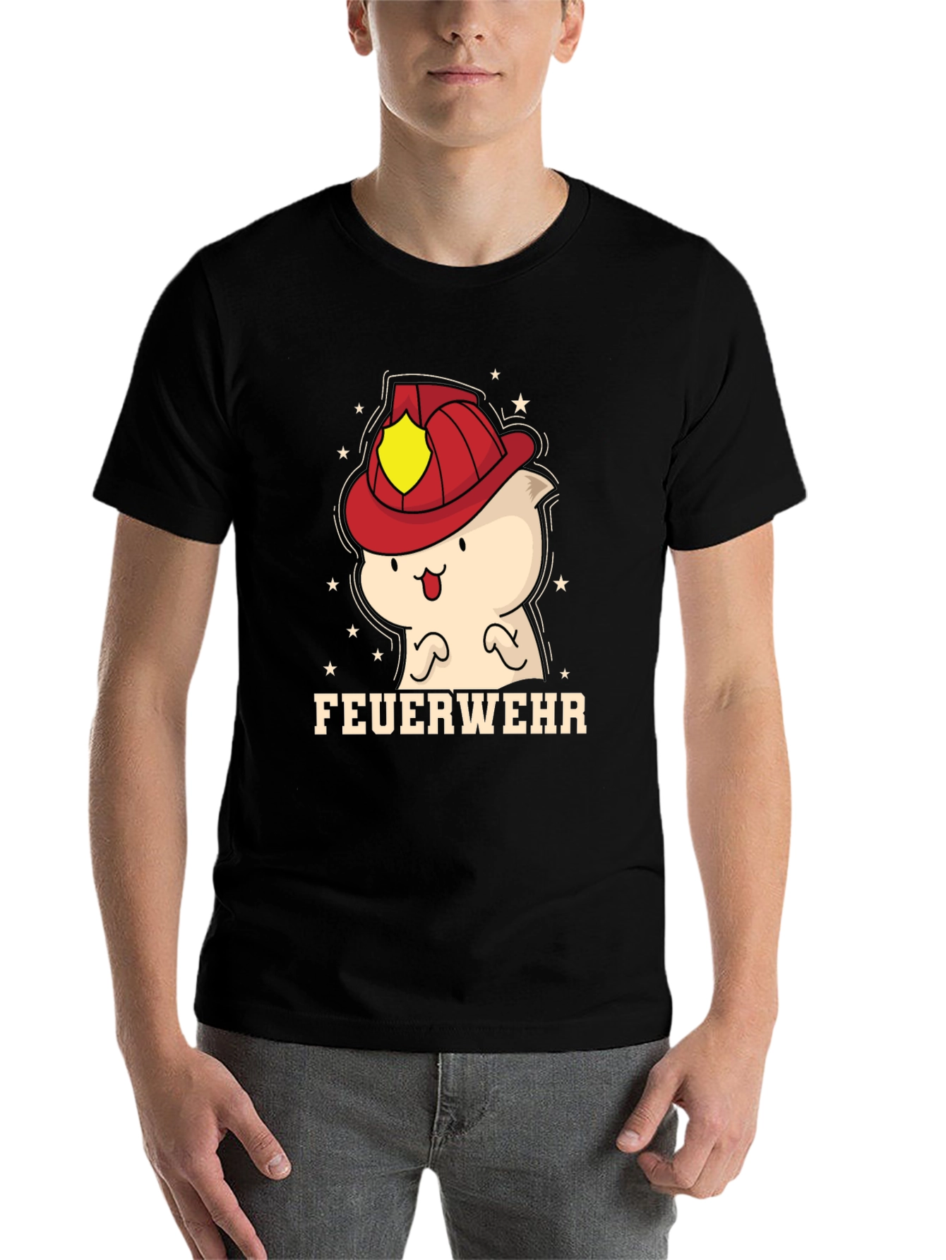 Black Cartoon Firefighter T-Shirt view 7