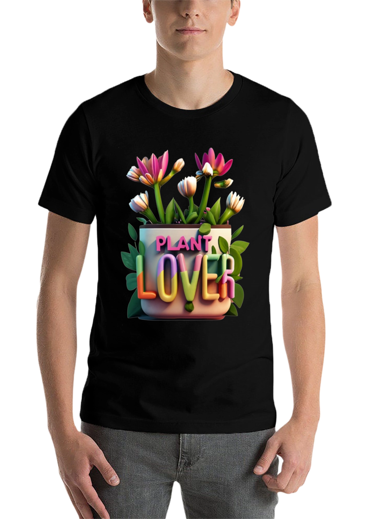 Black Plant Lover Graphic Tee - Black Cotton T-Shirt view 7