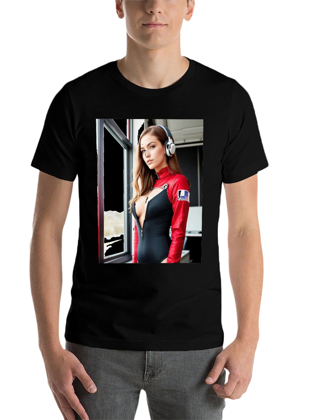 Black Black T-Shirt with Futuristic Woman Graphic view 7