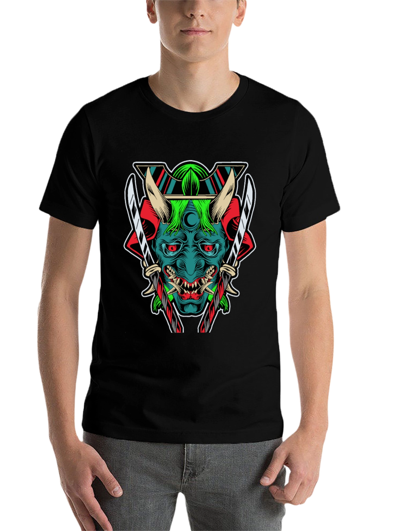 Black Samurai Demon Graphic Print T-Shirt view 7