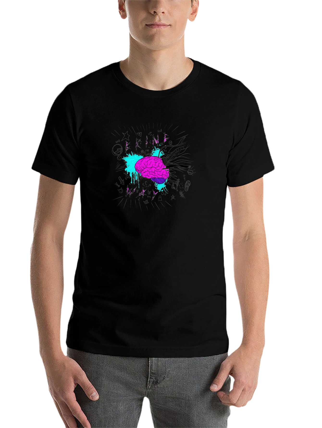 Black Brain Power Graphic Tee - Stylish Black T-Shirt view 7