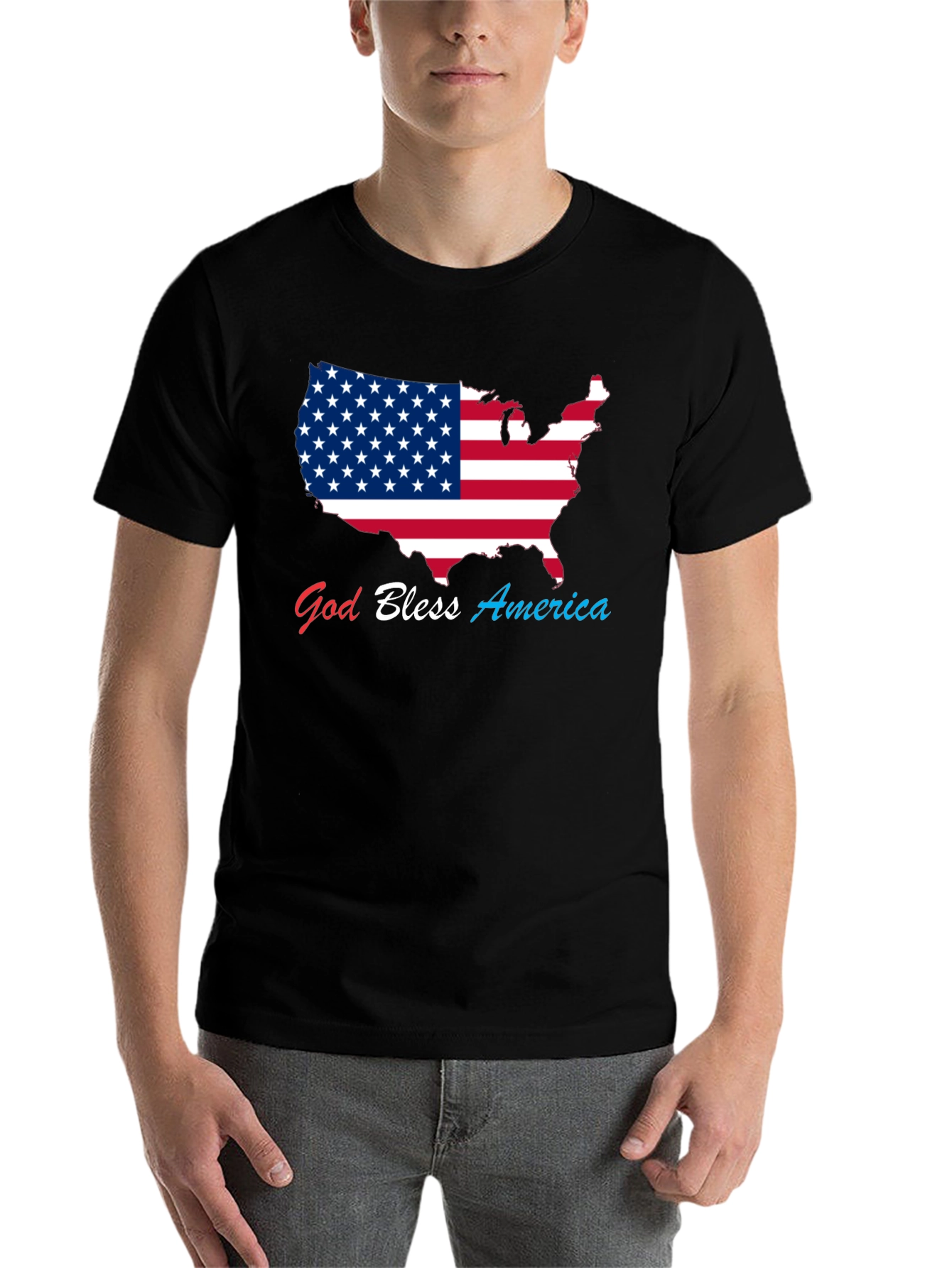 Black God Bless America USA Flag Patriotic T-Shirt view 7