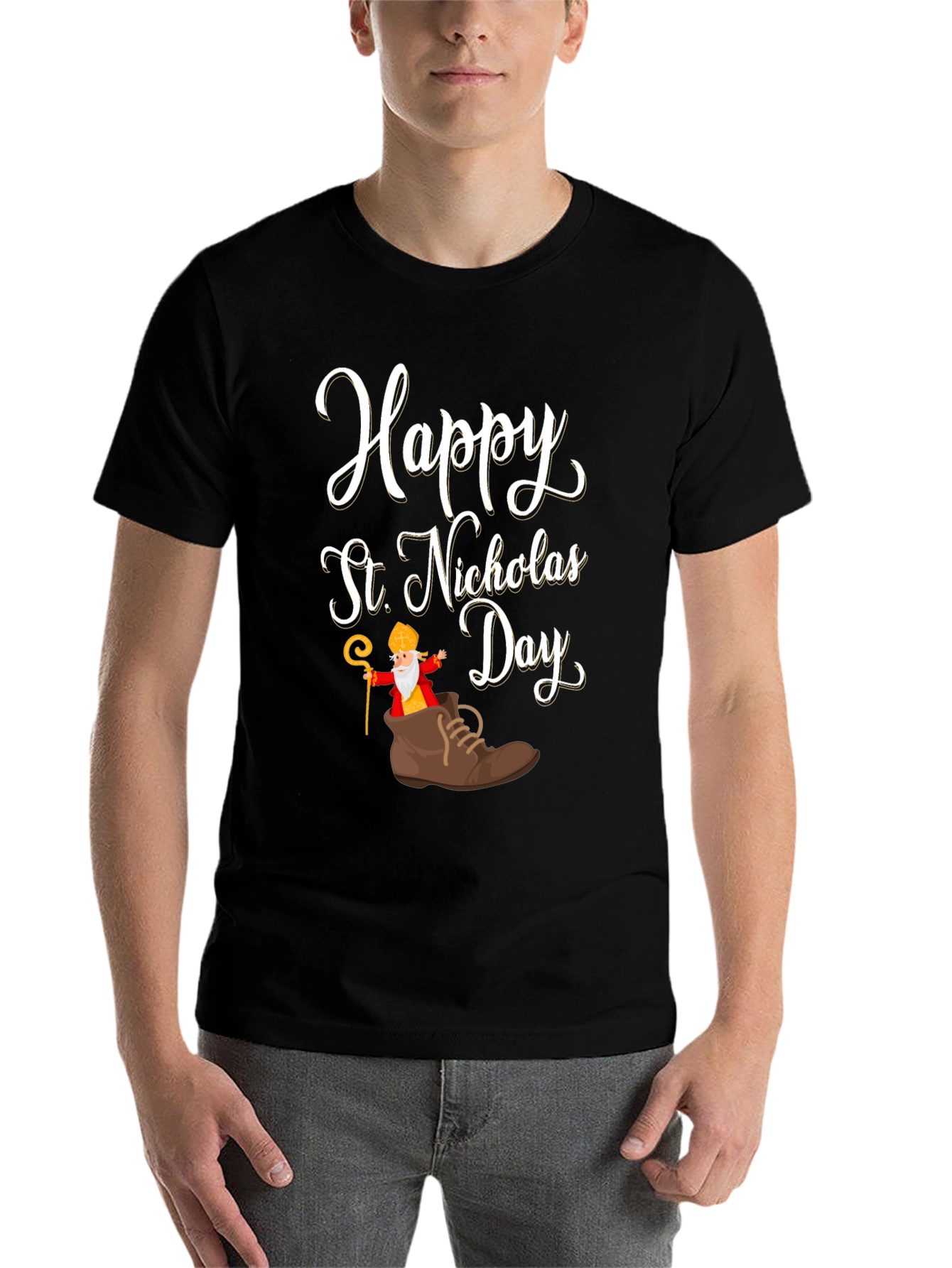Black Happy St. Nicholas Day T-Shirt view 7