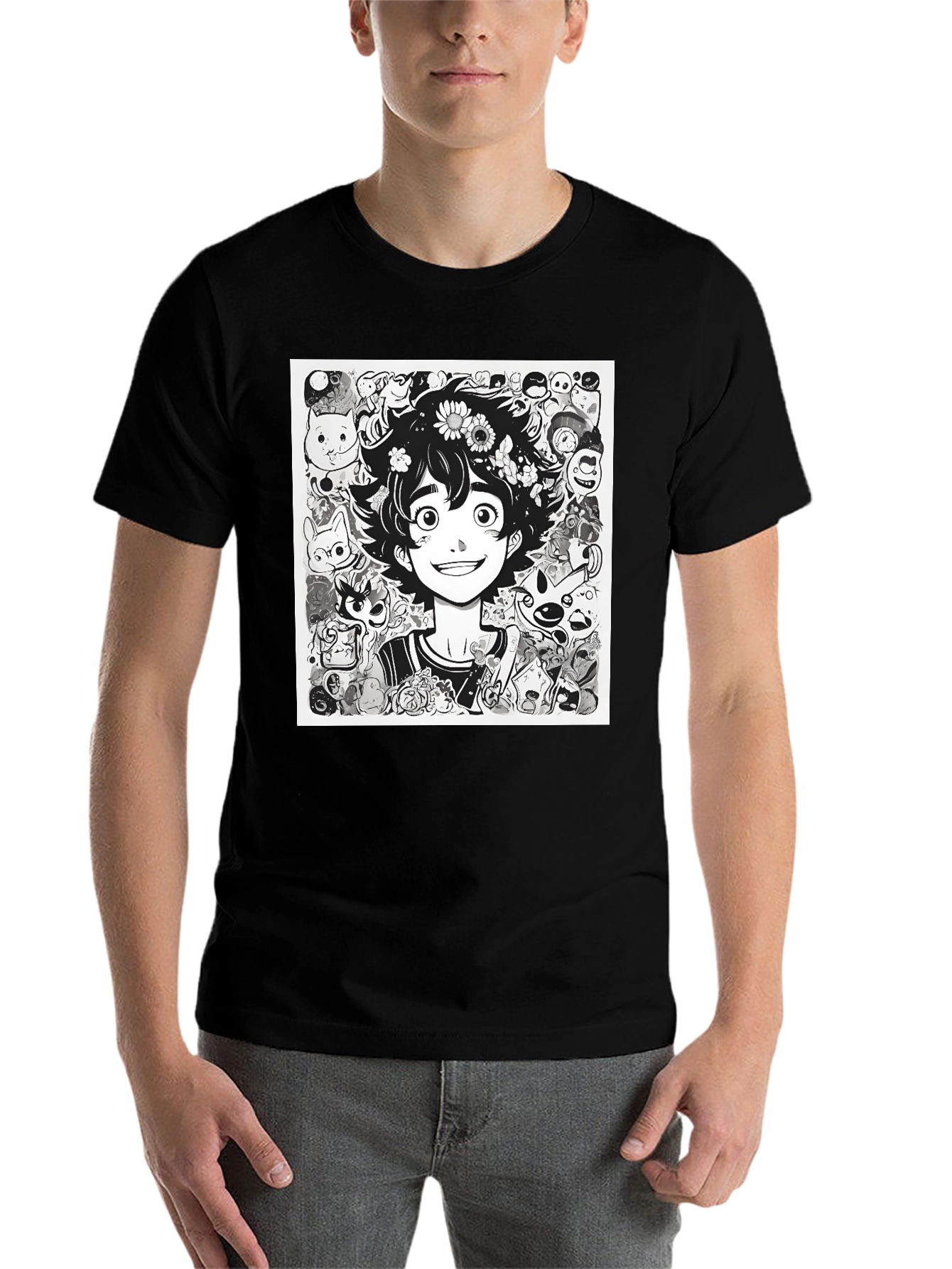 Anime Character Graphic Print Black Tee - 7