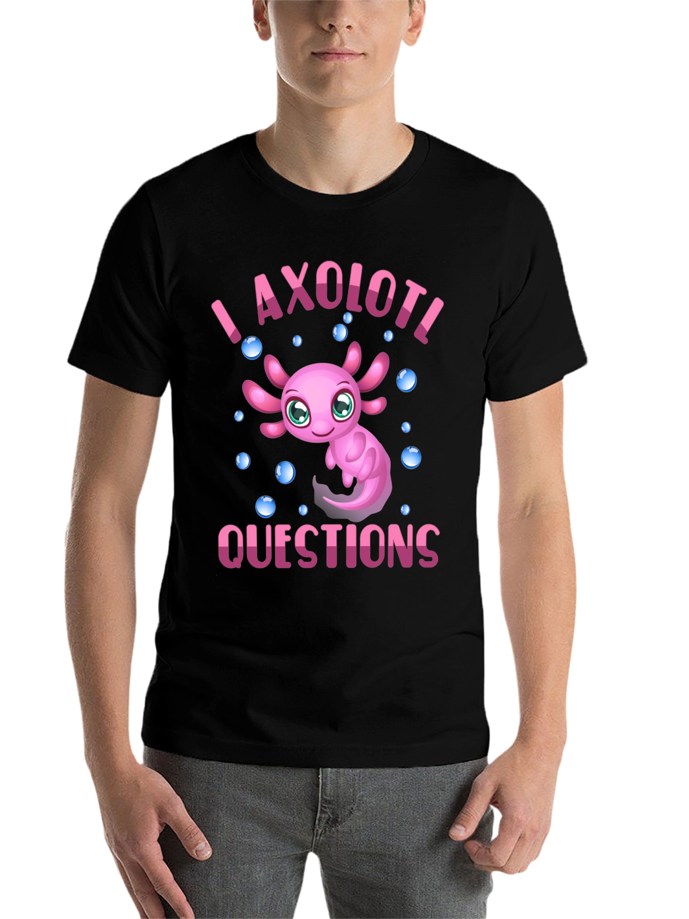 Black I Axolotl Questions Black T-Shirt view 7