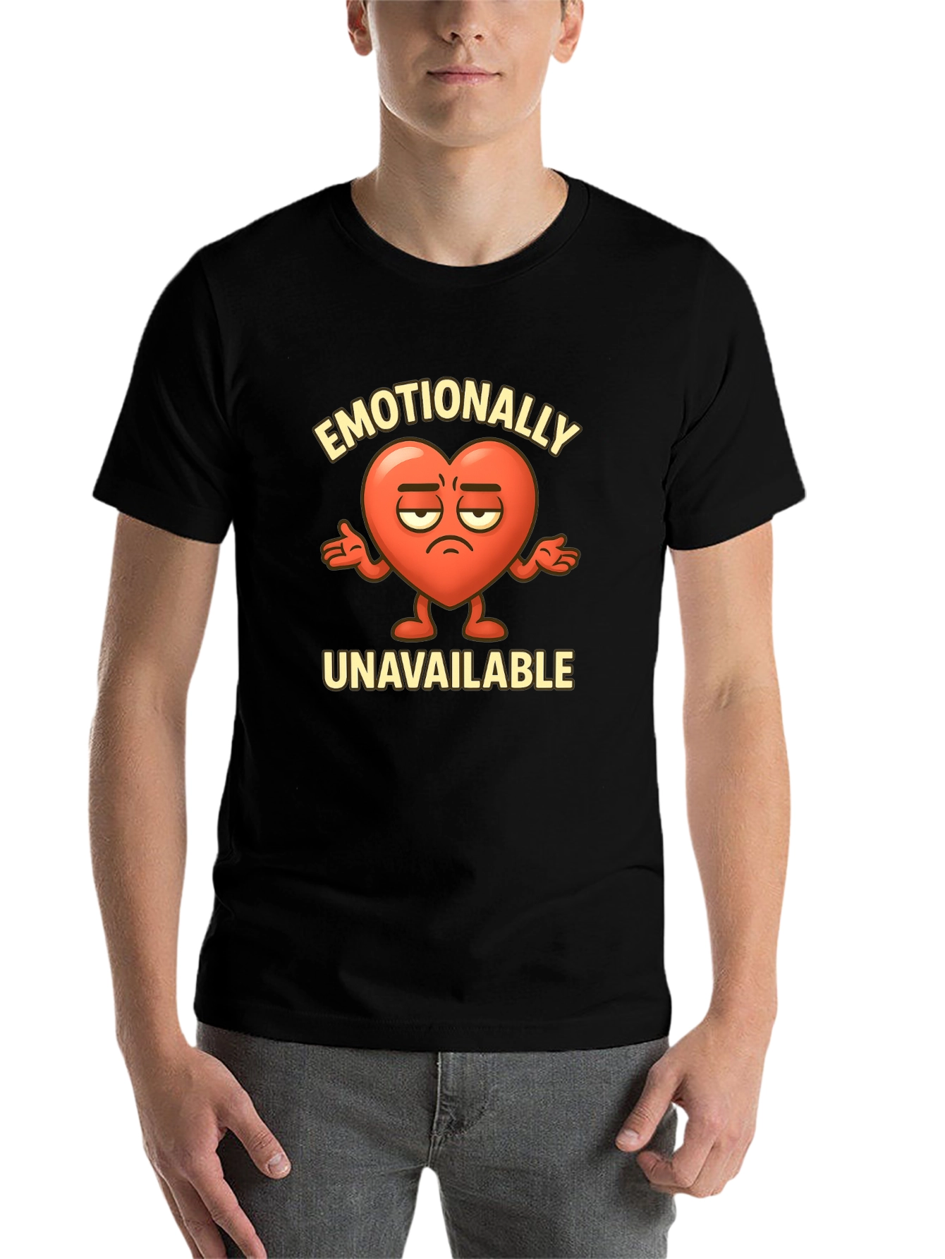 Black Emotionally Unavailable Heart Graphic T-Shirt view 7