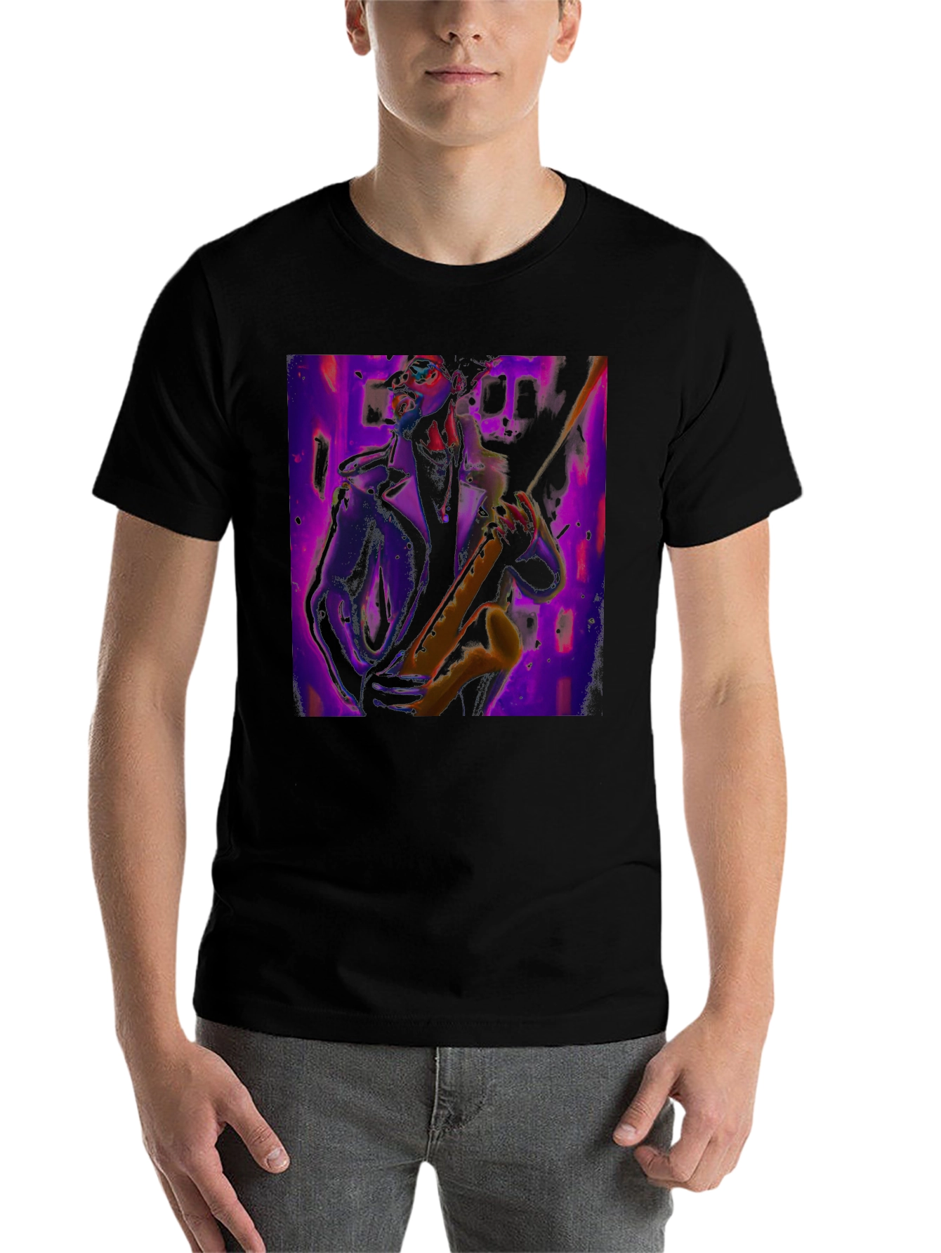 Black Jazz Saxophone Player Graphic Tee view 7