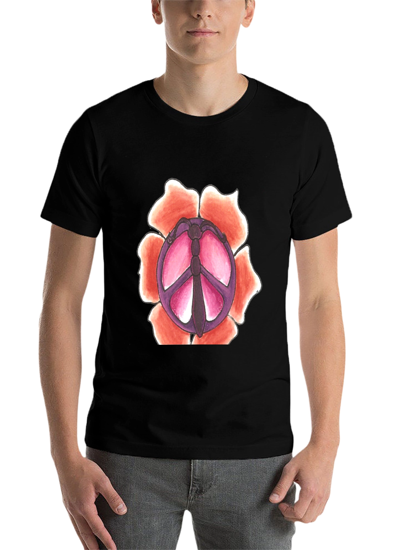 Black Peace Sign Flower Graphic T-Shirt view 7