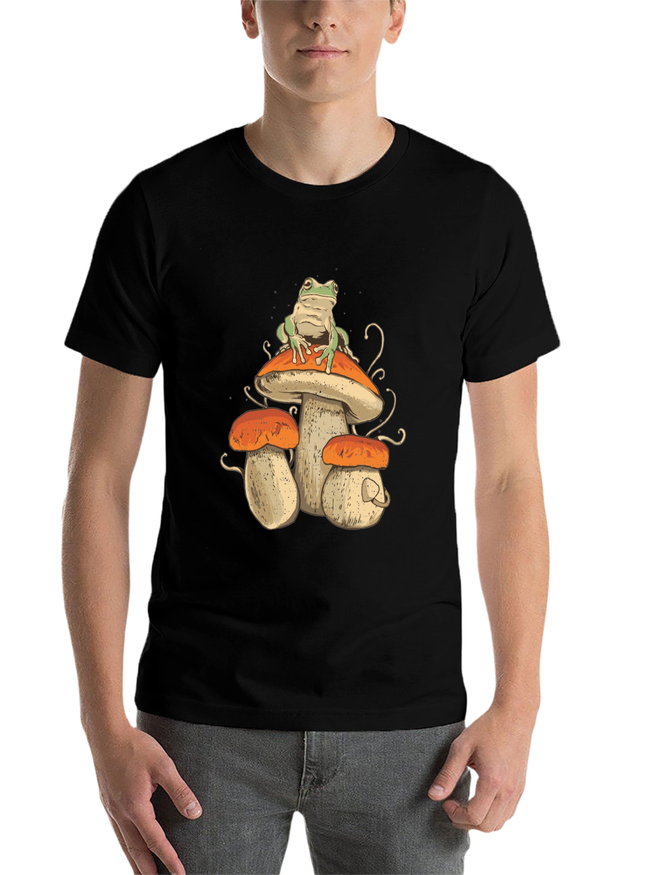 Black Frog on Mushroom T-Shirt - Unique Graphic Tee view 7