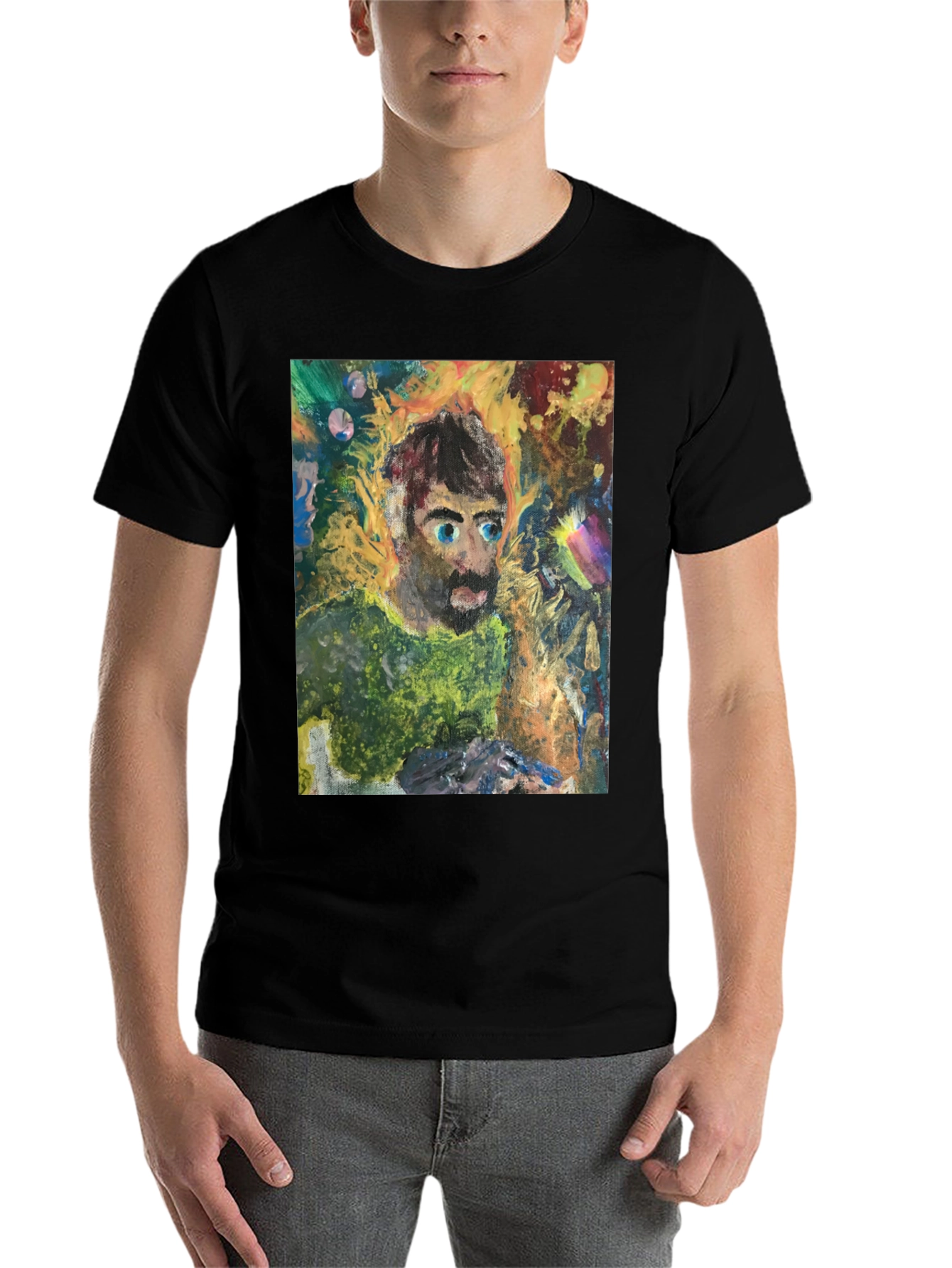 Black Abstract Portrait Graphic Tee - Unique Art Shirt view 7