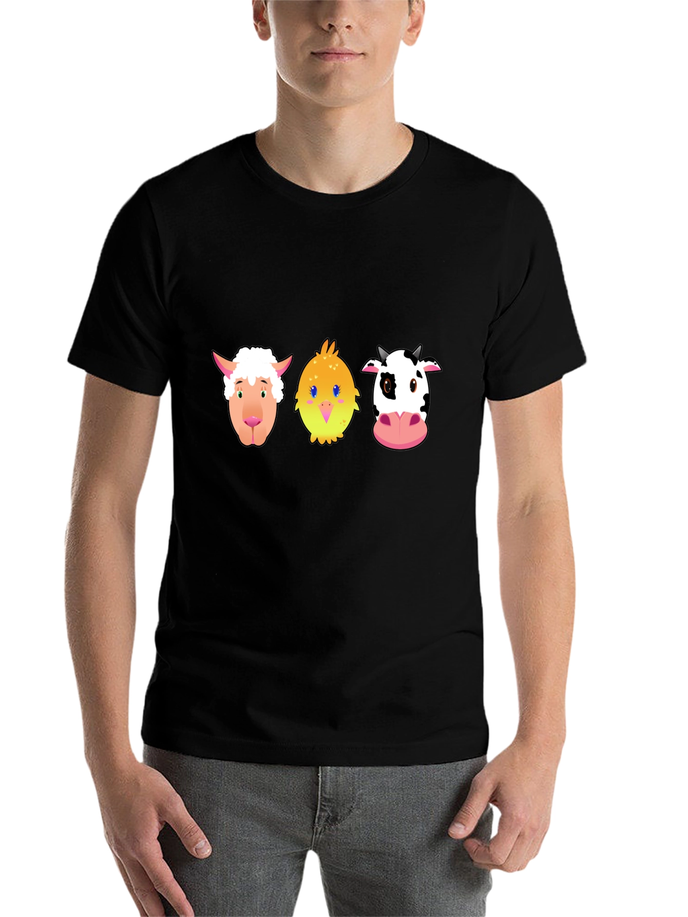 Black Cartoon Farm Animal T-Shirt view 7