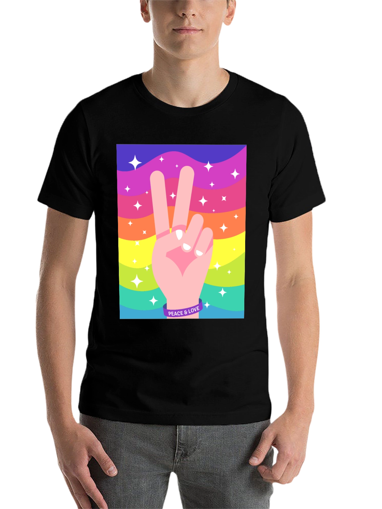 Peace and Love Graphic Tee - Retro Rainbow Design - 7