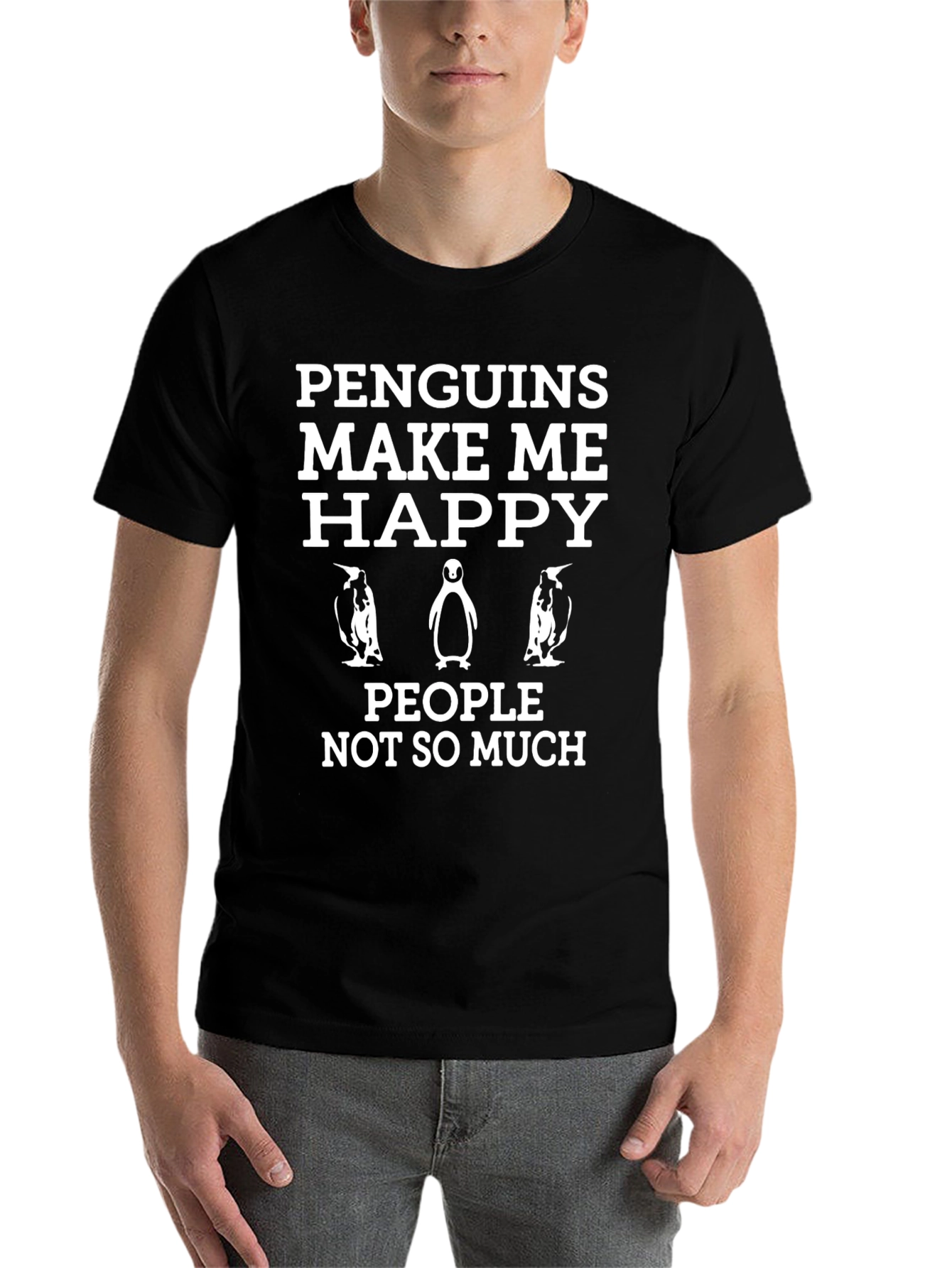 Black Penguins Make Me Happy Black T-Shirt view 7