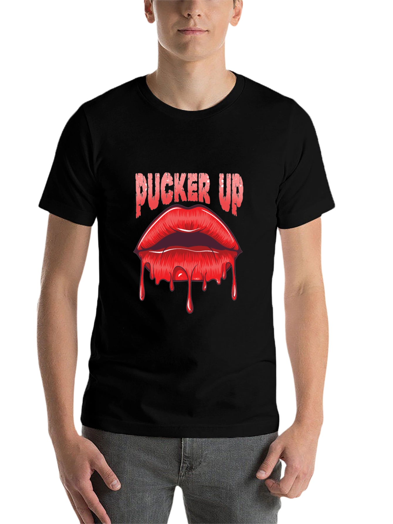 Black Pucker Up Lips Graphic T-Shirt view 7