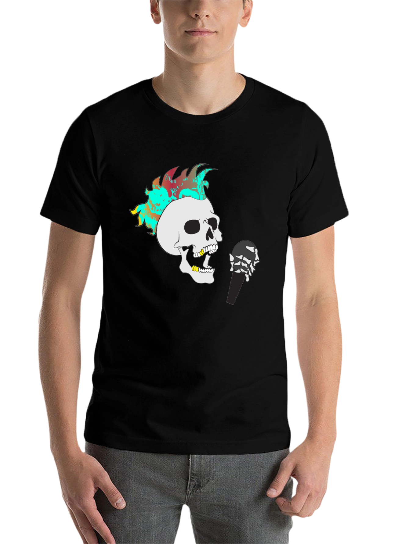 Black Skeleton Singer Graphic T-Shirt view 7