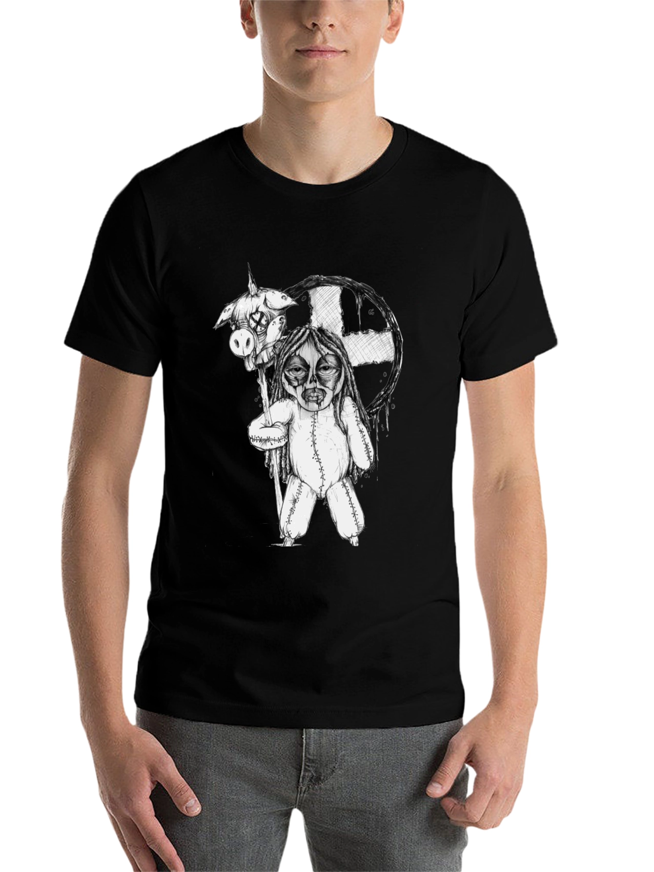 Black Creepy Doll Graphic Tee - Unique Horror Shirt view 7