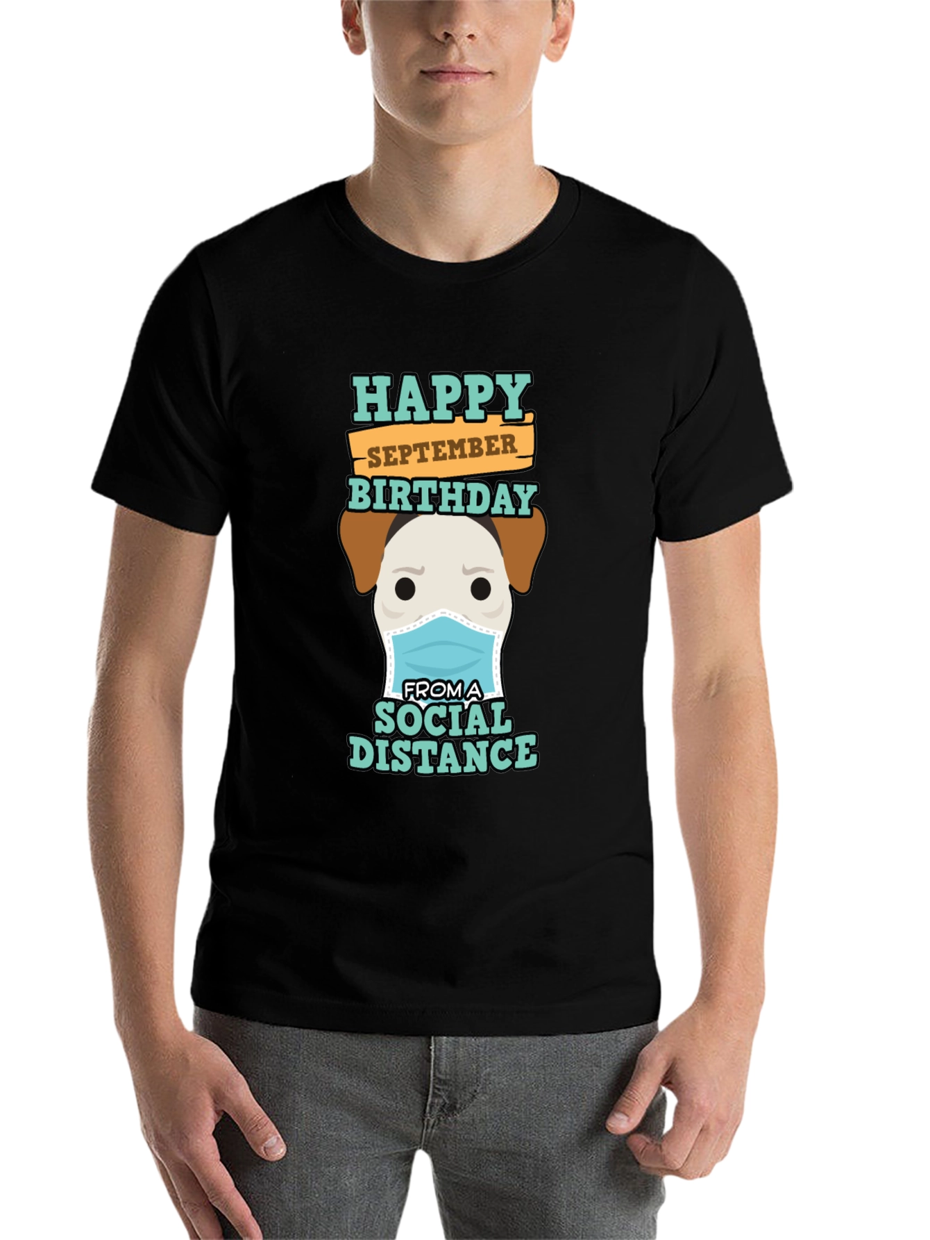 Black Funny September Birthday Social Distance Dog T-Shirt view 7