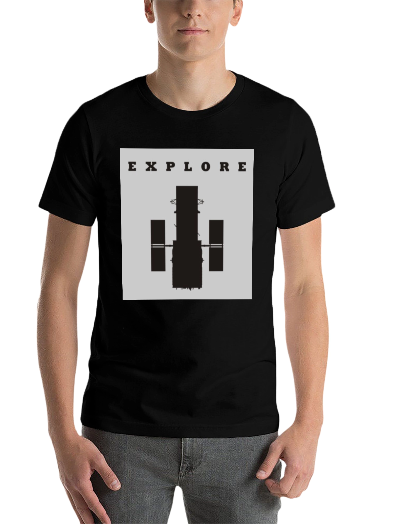 Black Explore Space T-Shirt - Black Cotton Graphic Tee view 7
