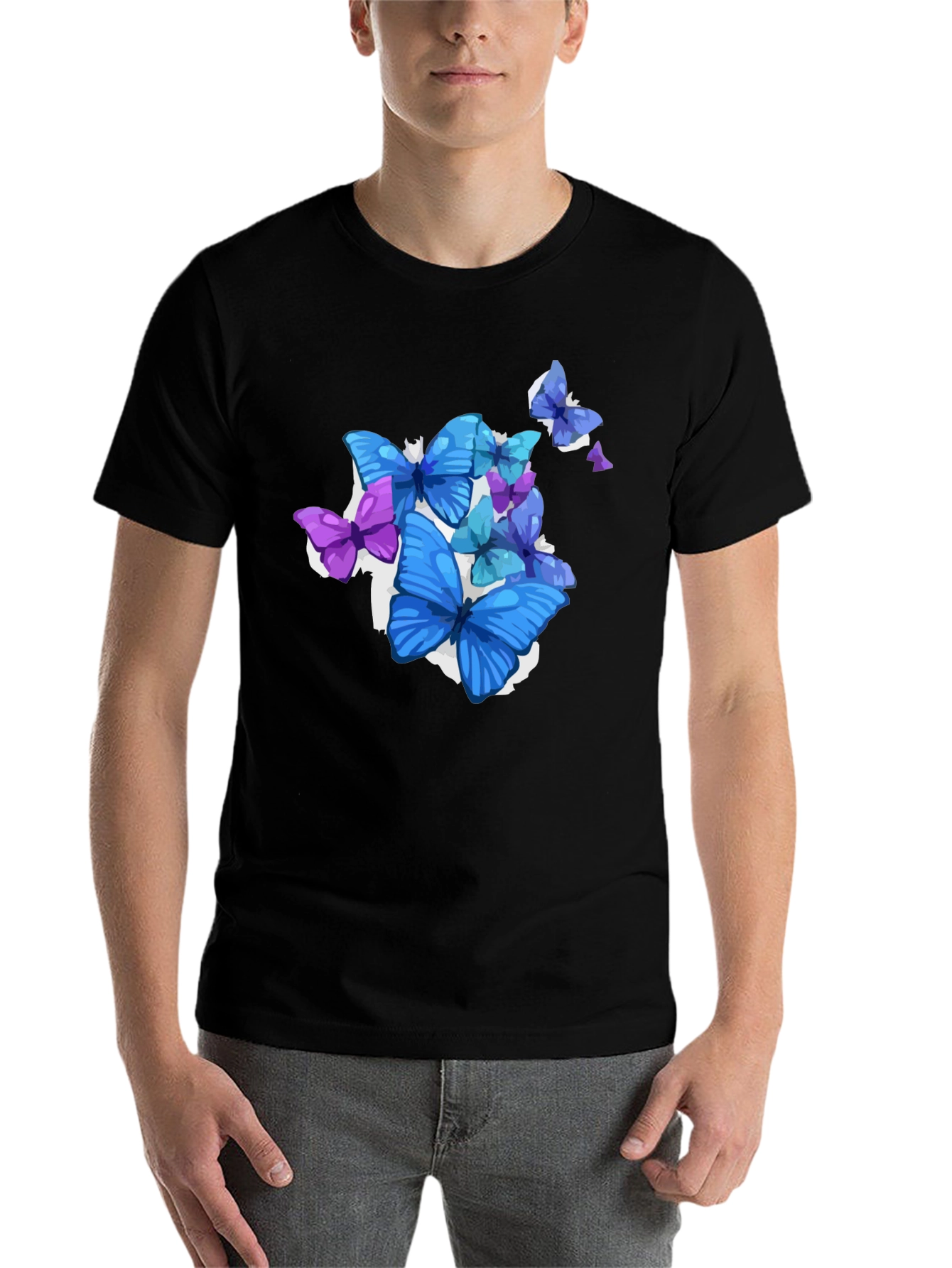 Black Butterfly Graphic Black T-Shirt - Men's Fashion view 7
