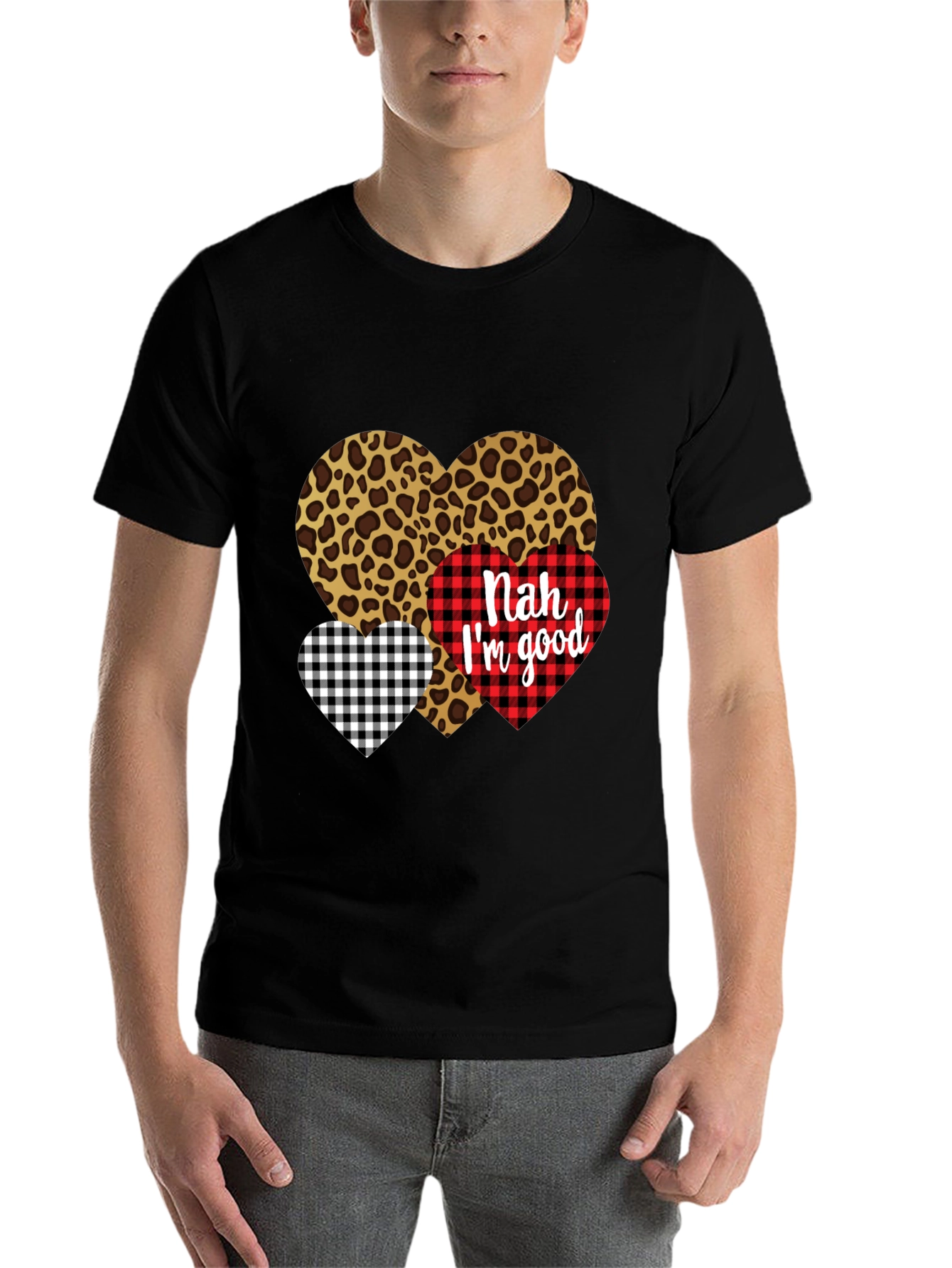 Black Nah I'm Good Heart Print Black T-Shirt view 7