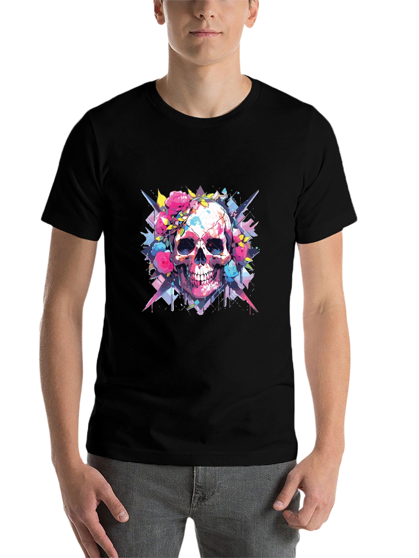 Black Skull & Roses Graphic Tee view 7