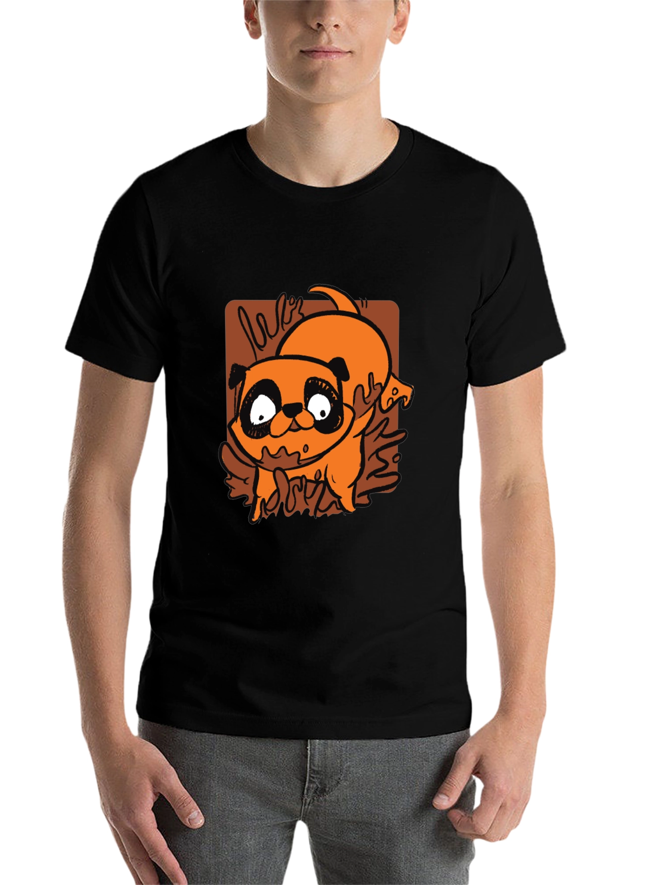 Black Cartoon Pug T-Shirt - Cute Dog Graphic Tee view 7