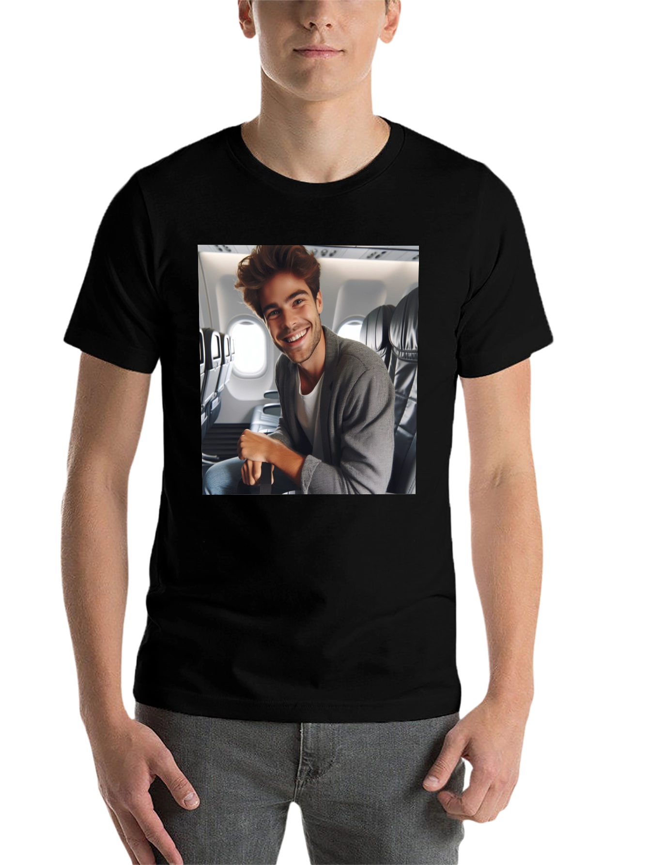 Black Smiling Man Airplane T-Shirt view 7