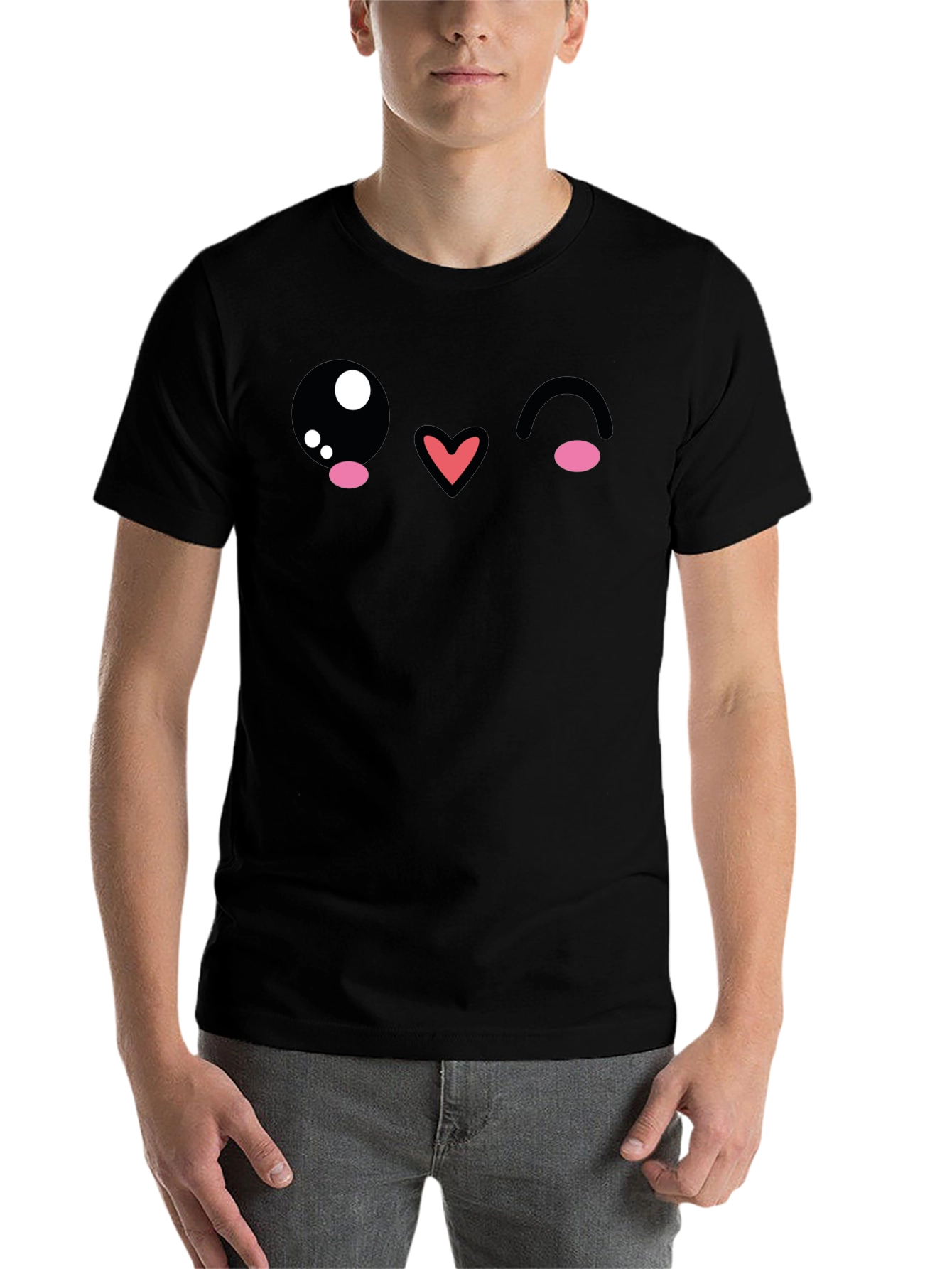 Black Kawaii Wink Face Graphic Tee - Black Cotton Blend view 7
